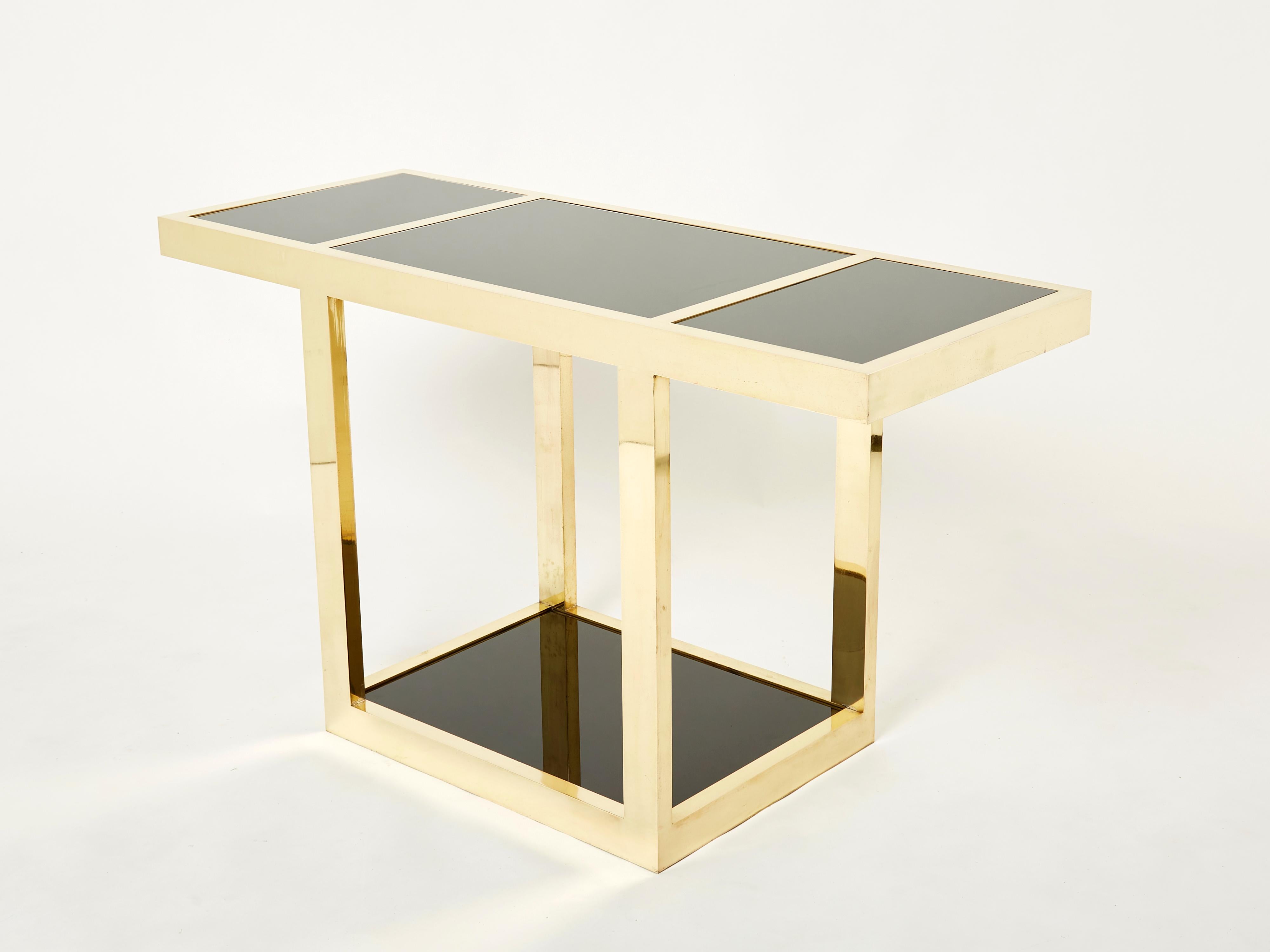 Mesa consola italiana de mediados de siglo de latón negro opalina años 70 en Bueno estado para la venta en Paris, IDF