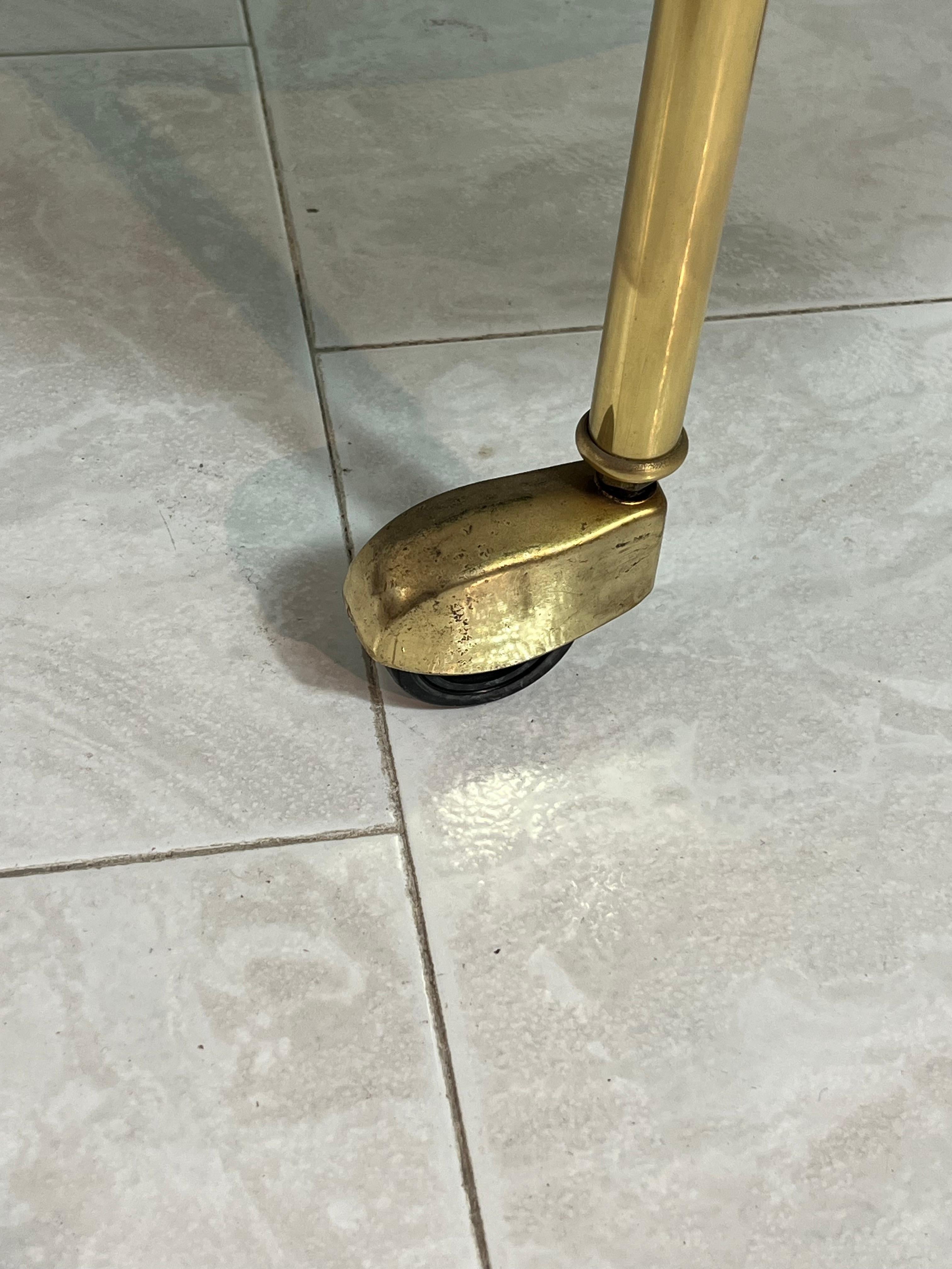 Italian Mid-Century Brass Cart with Caster Wheels, Smoked Glass Tops, 1960s For Sale 1