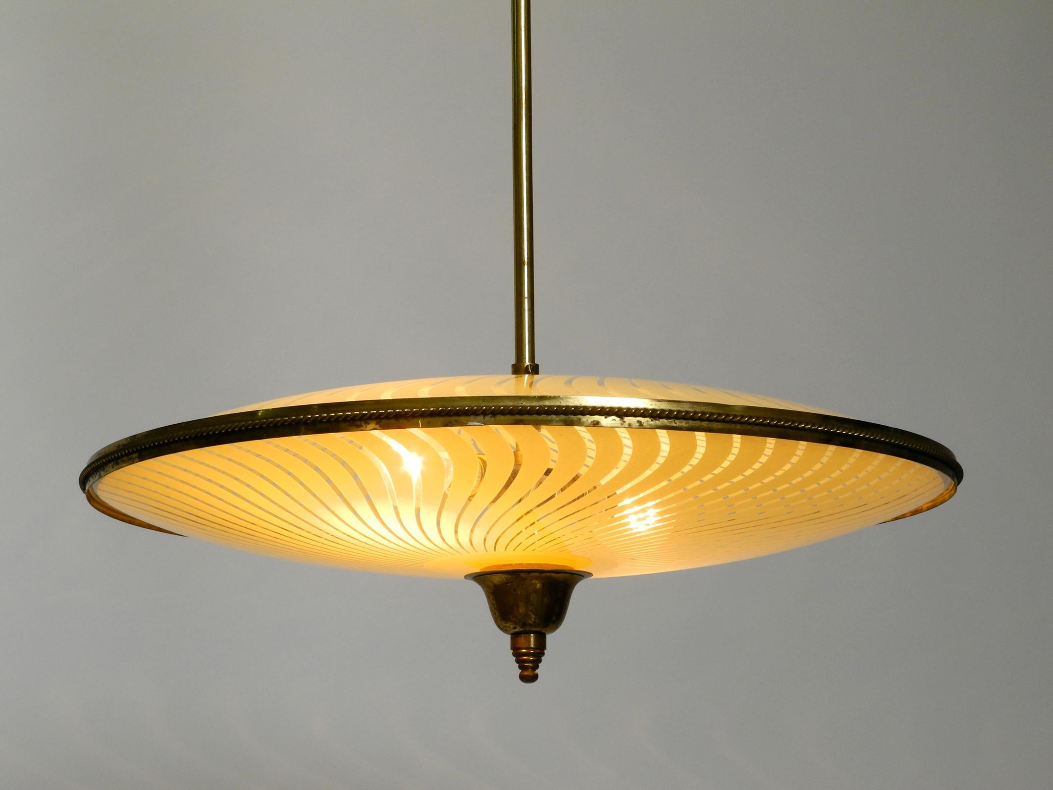 Italian Mid-Century Brass Ceiling Lamp with an Elegant Double Glass Lampshade For Sale 11
