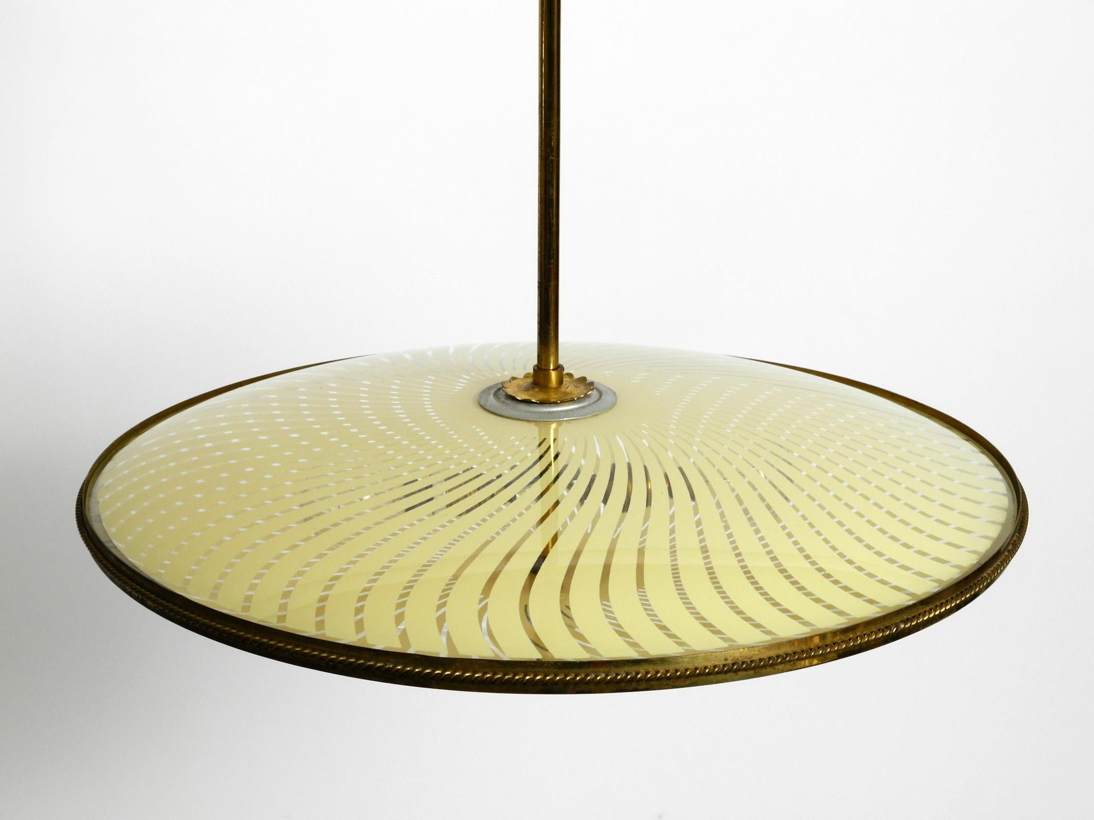 Italian Mid-Century Brass Ceiling Lamp with an Elegant Double Glass Lampshade For Sale 13