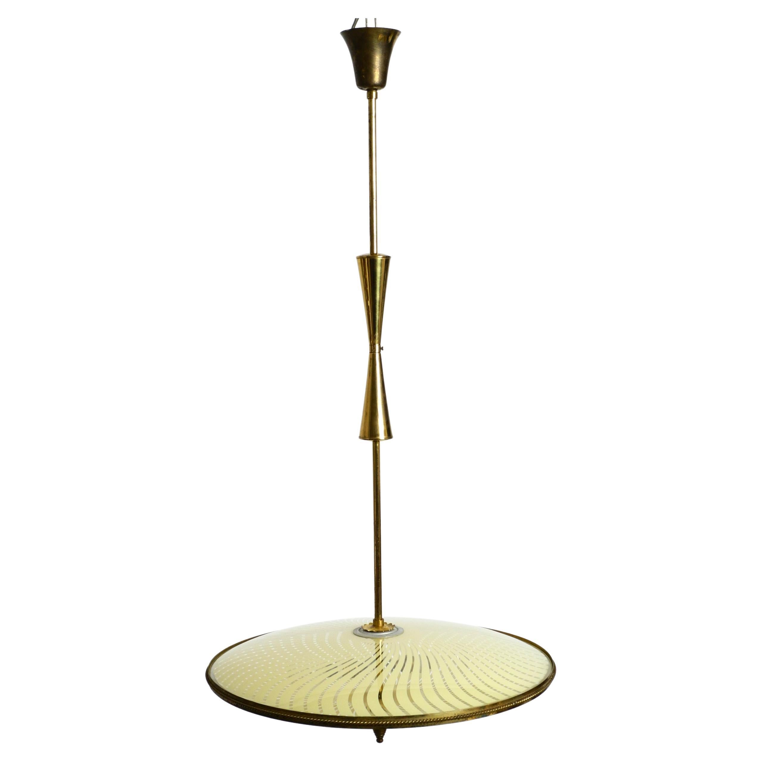 Italian Mid-Century Brass Ceiling Lamp with an Elegant Double Glass Lampshade For Sale