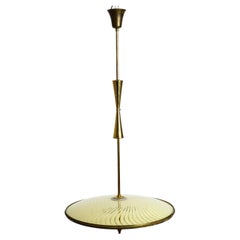 Italian Mid-Century Brass Ceiling Lamp with an Elegant Double Glass Lampshade