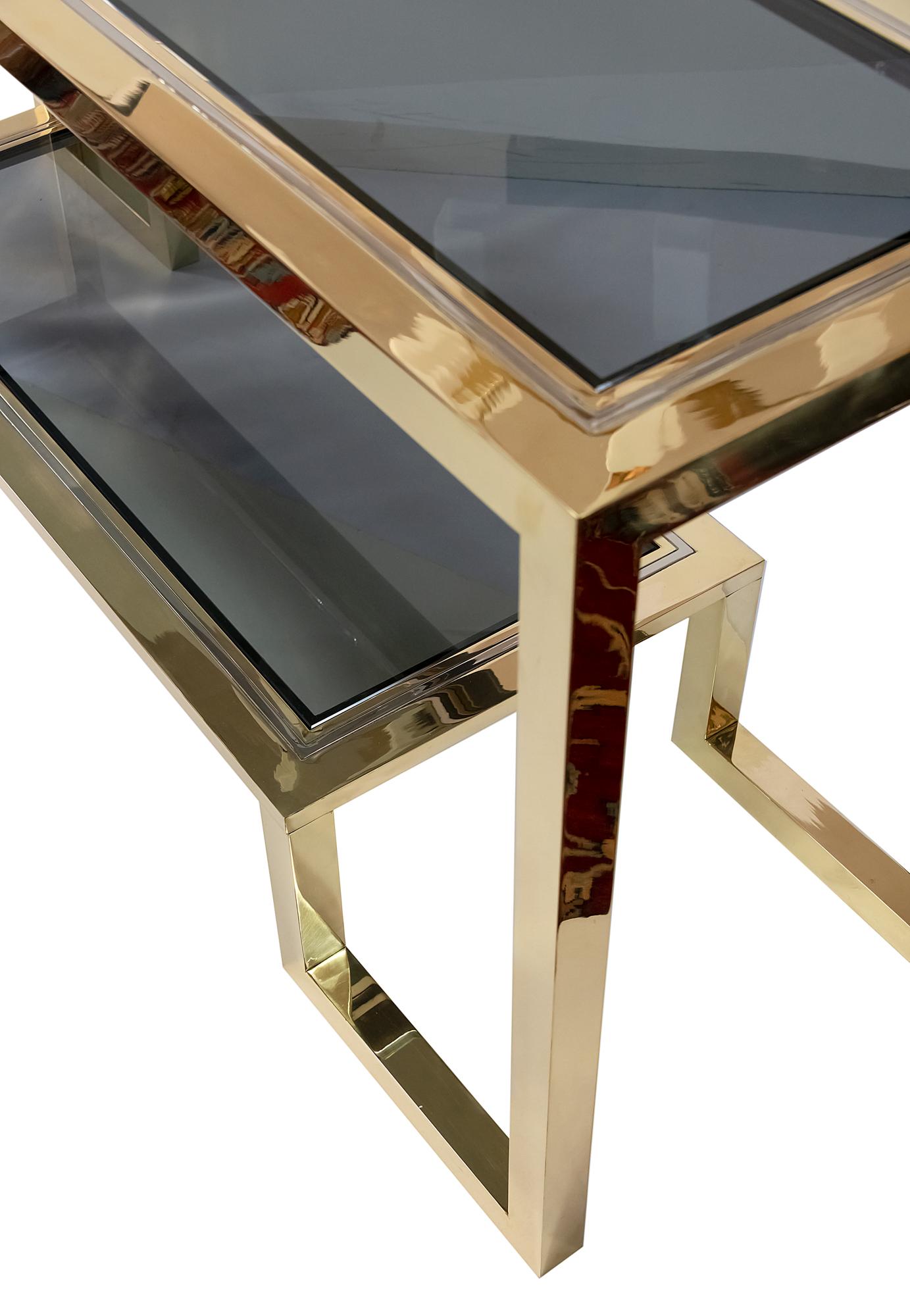 Italian Mid-Century Brass, Chrome and Glass Console Table by Romeo Rega 1