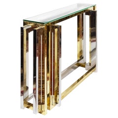 Italian Mid-Century Brass, Chrome and Glass Console Table Romeo Rega Style