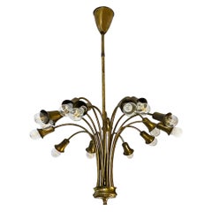 Italian Mid-Century Brass Classic Multi-Light Chandelier with Glass, 1950s
