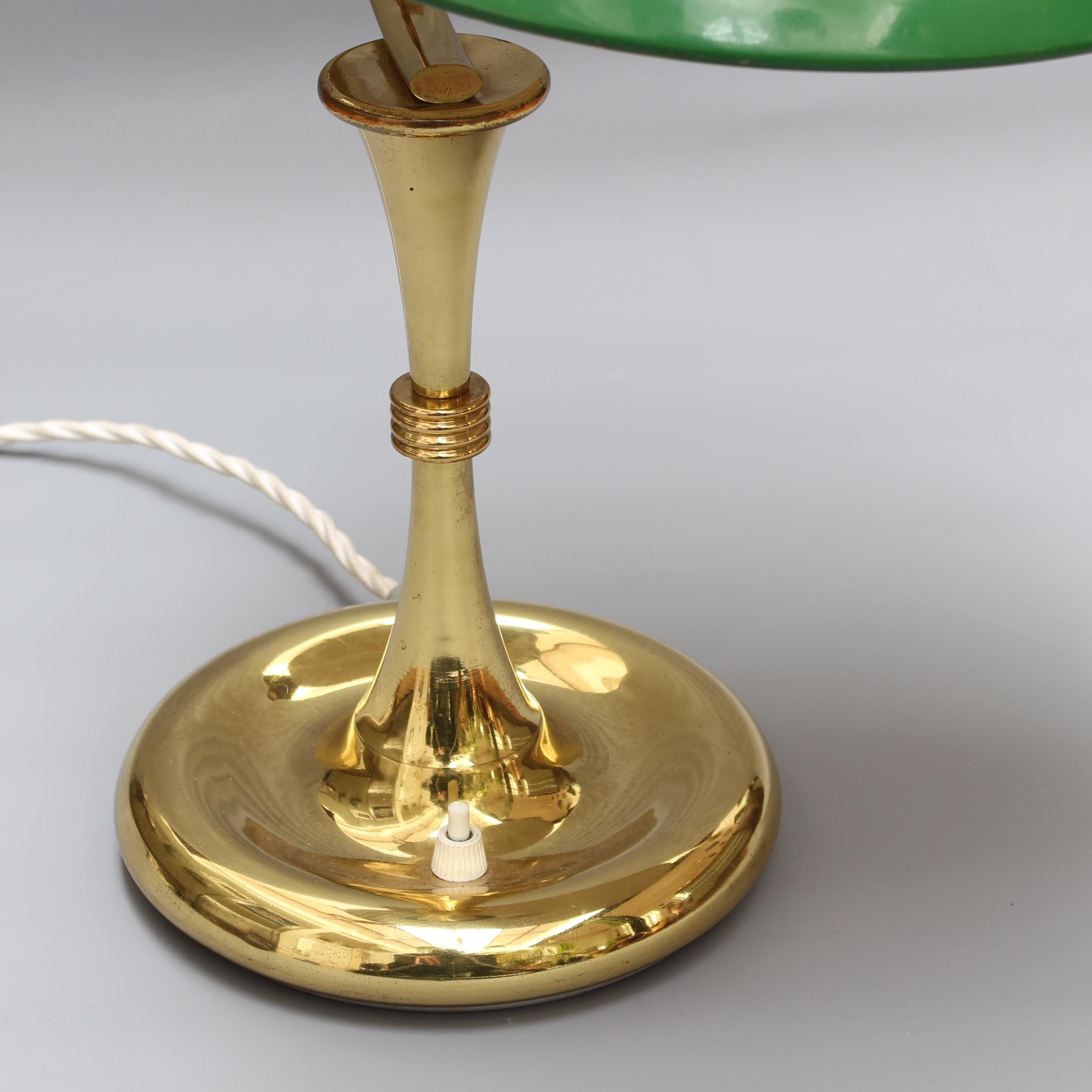 Italian Mid-Century Brass-Covered Desk Lamp with Green Shade 'circa 1950s' For Sale 5