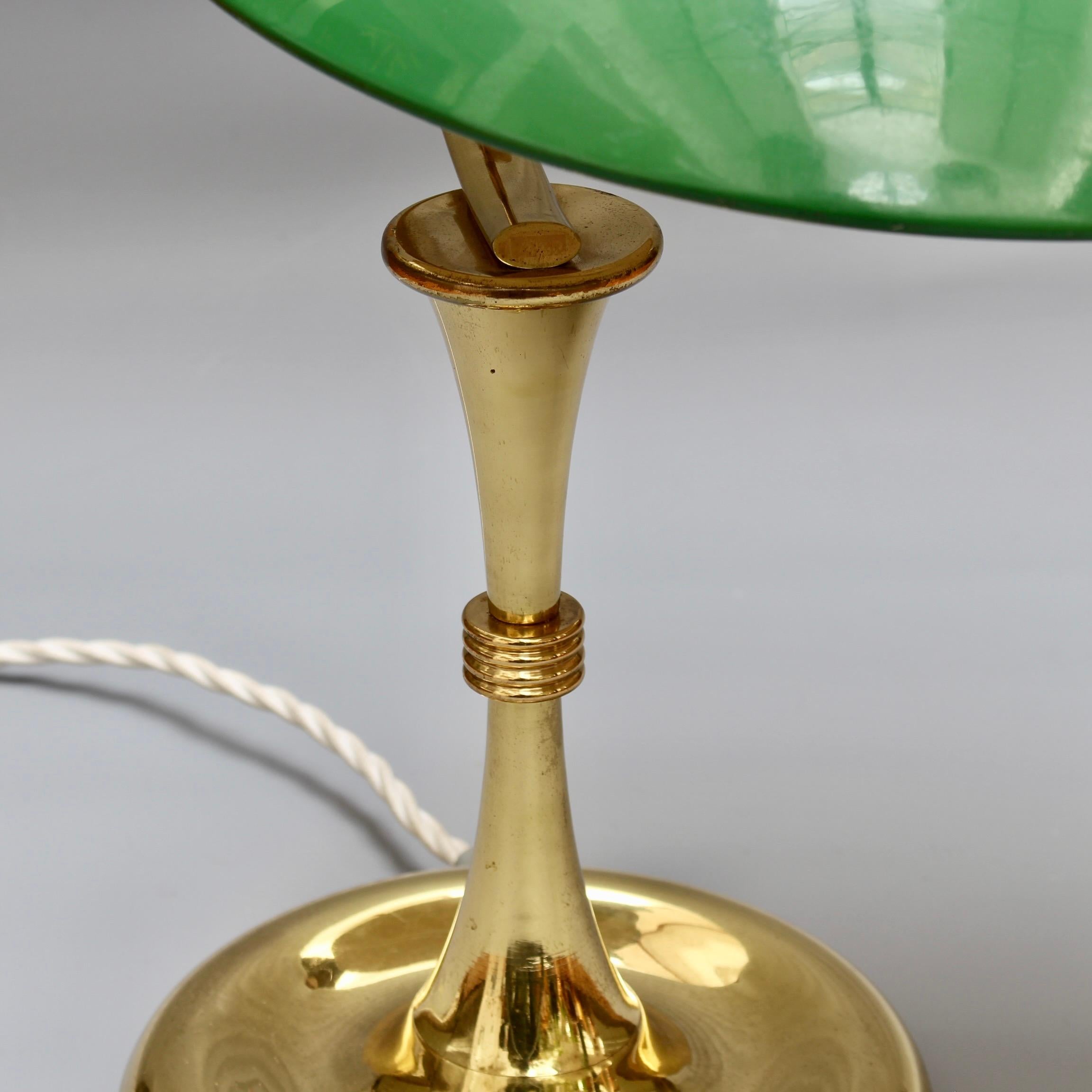 Italian Mid-Century Brass-Covered Desk Lamp with Green Shade 'circa 1950s' For Sale 6