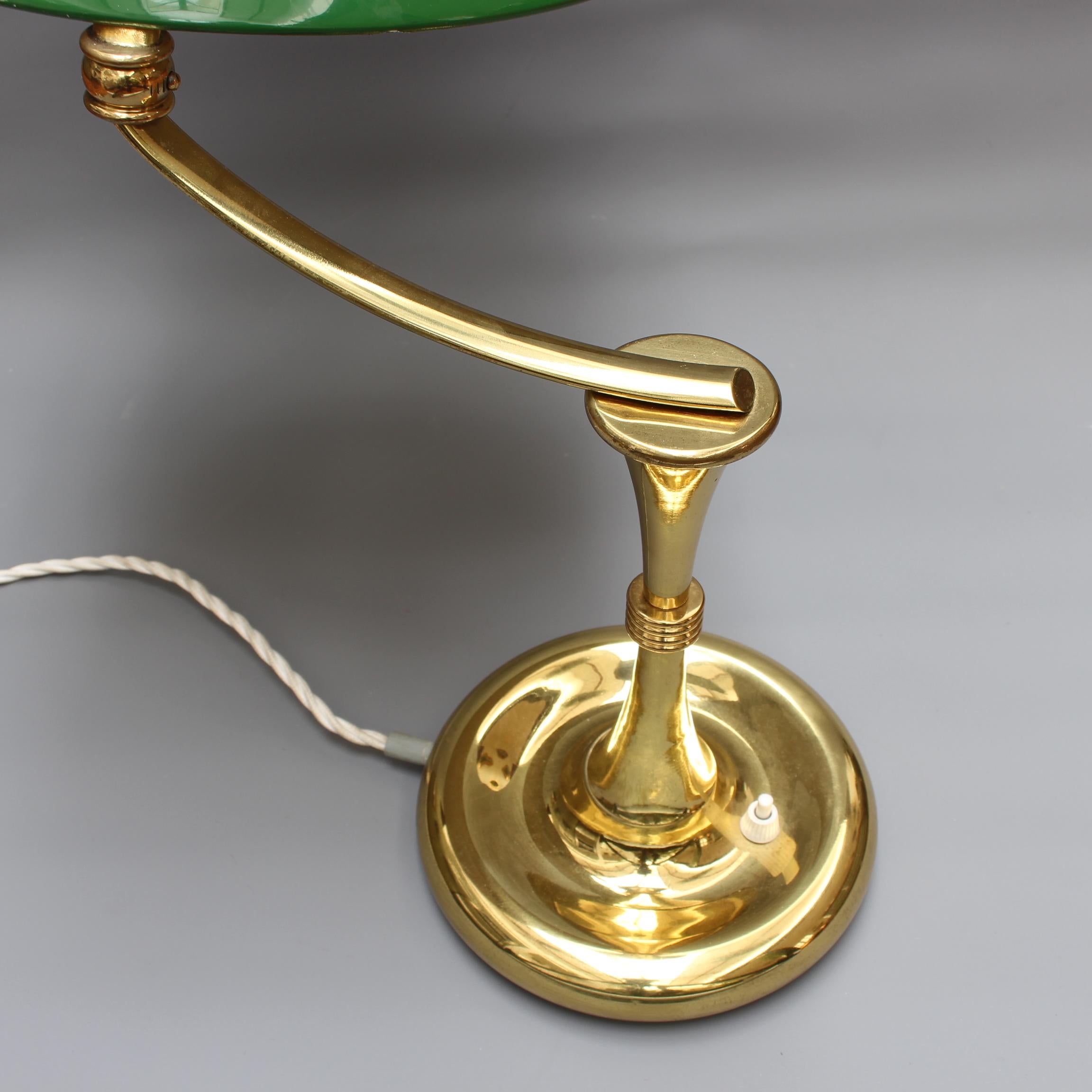 Italian Mid-Century Brass-Covered Desk Lamp with Green Shade 'circa 1950s' For Sale 7