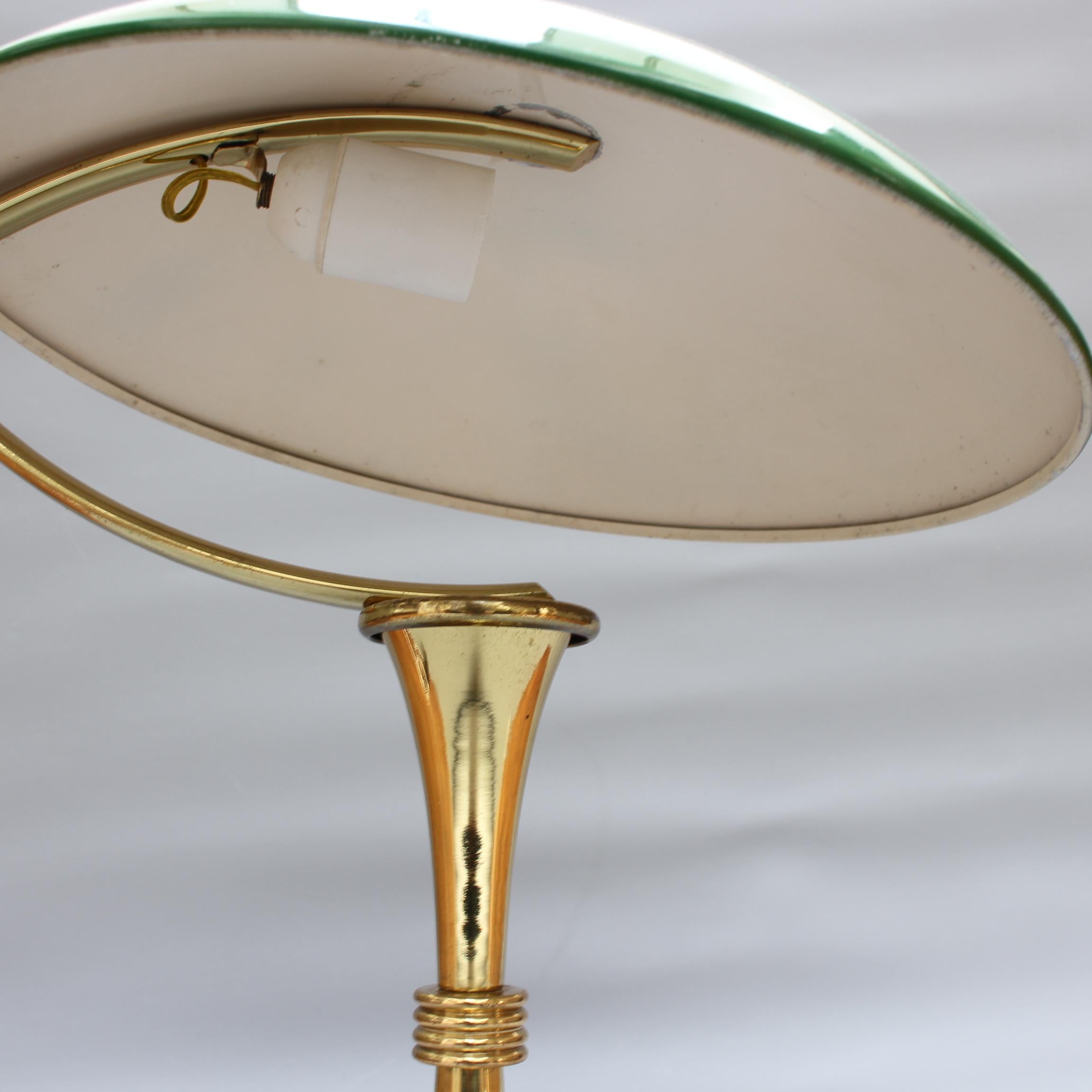 Italian Mid-Century Brass-Covered Desk Lamp with Green Shade 'circa 1950s' For Sale 8