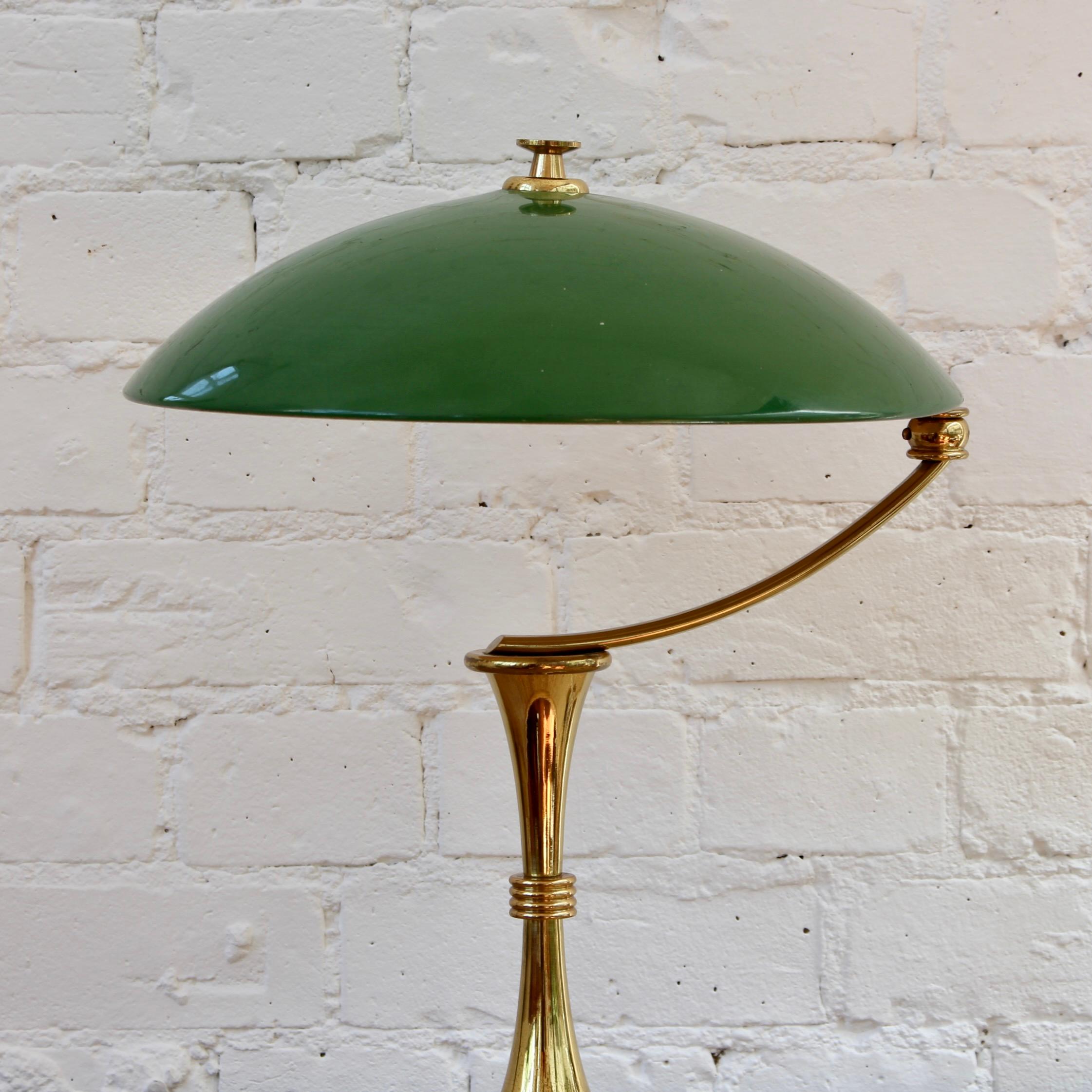 Italian Mid-Century Brass-Covered Desk Lamp with Green Shade 'circa 1950s' For Sale 9