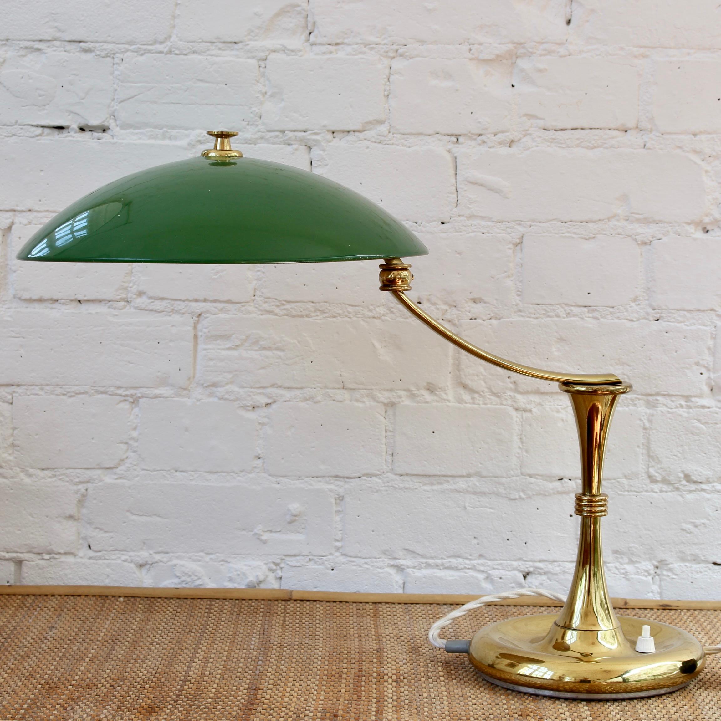 Mid-Century Modern Italian Mid-Century Brass-Covered Desk Lamp with Green Shade 'circa 1950s' For Sale