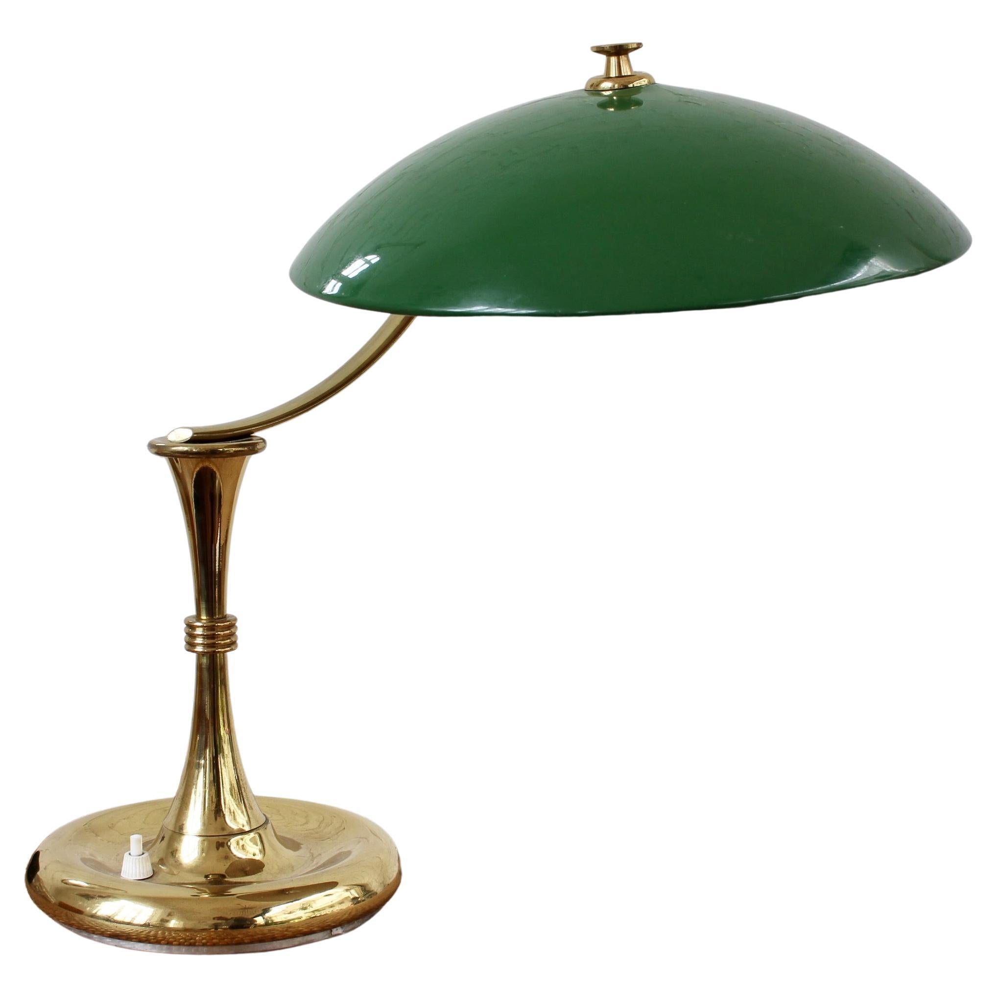Mid-20th Century Italian Mid-Century Brass-Covered Desk Lamp with Green Shade 'circa 1950s' For Sale