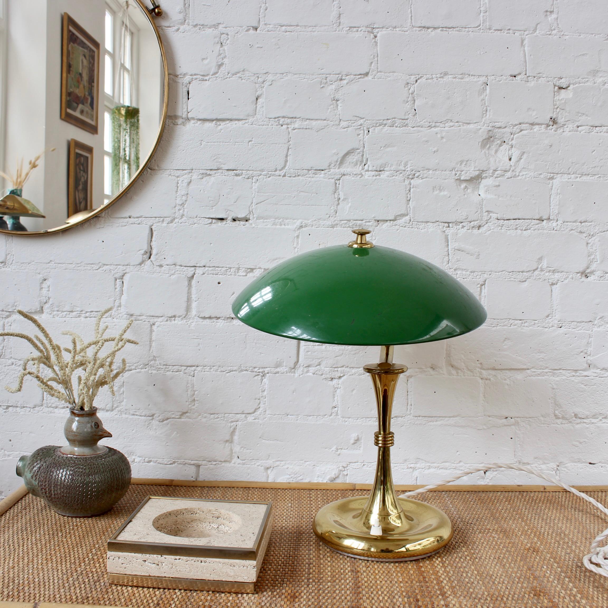 Italian Mid-Century Brass-Covered Desk Lamp with Green Shade 'circa 1950s' For Sale 1