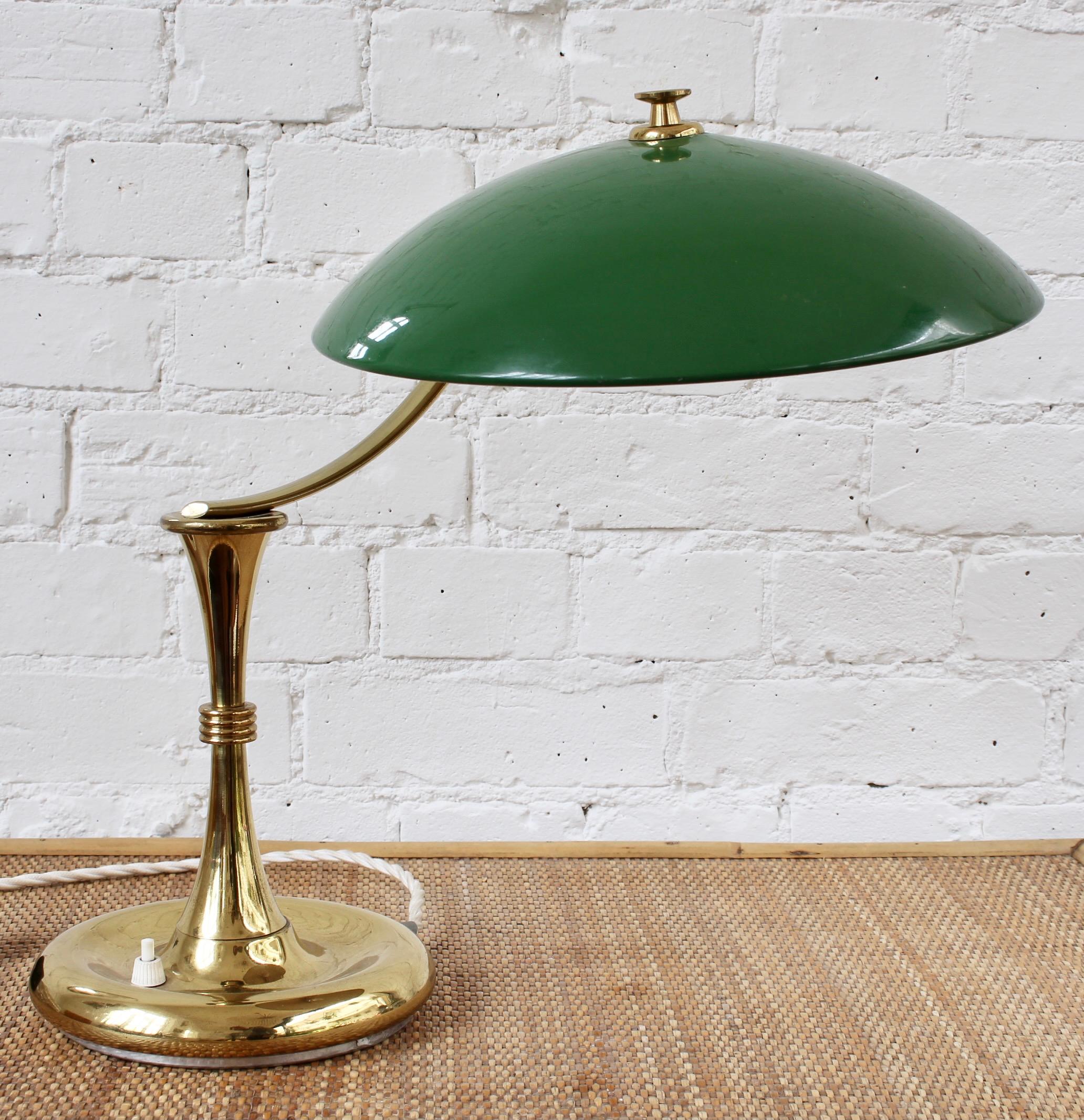 Italian Mid-Century Brass-Covered Desk Lamp with Green Shade 'circa 1950s' For Sale 2