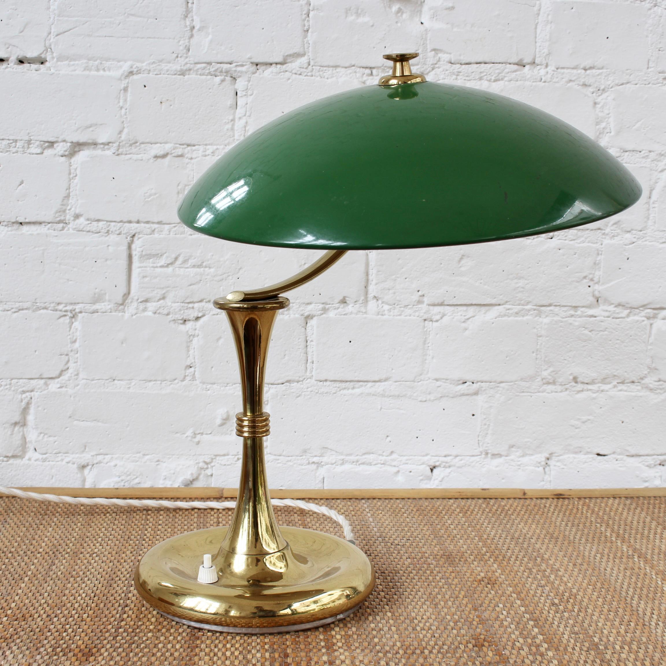 Italian Mid-Century Brass-Covered Desk Lamp with Green Shade 'circa 1950s' For Sale 3