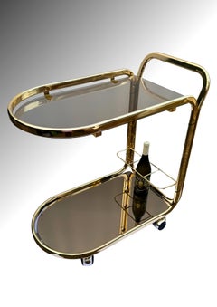 Italian Mid-Century Brass Drinks Trolley with Champagne Mirrored Glass