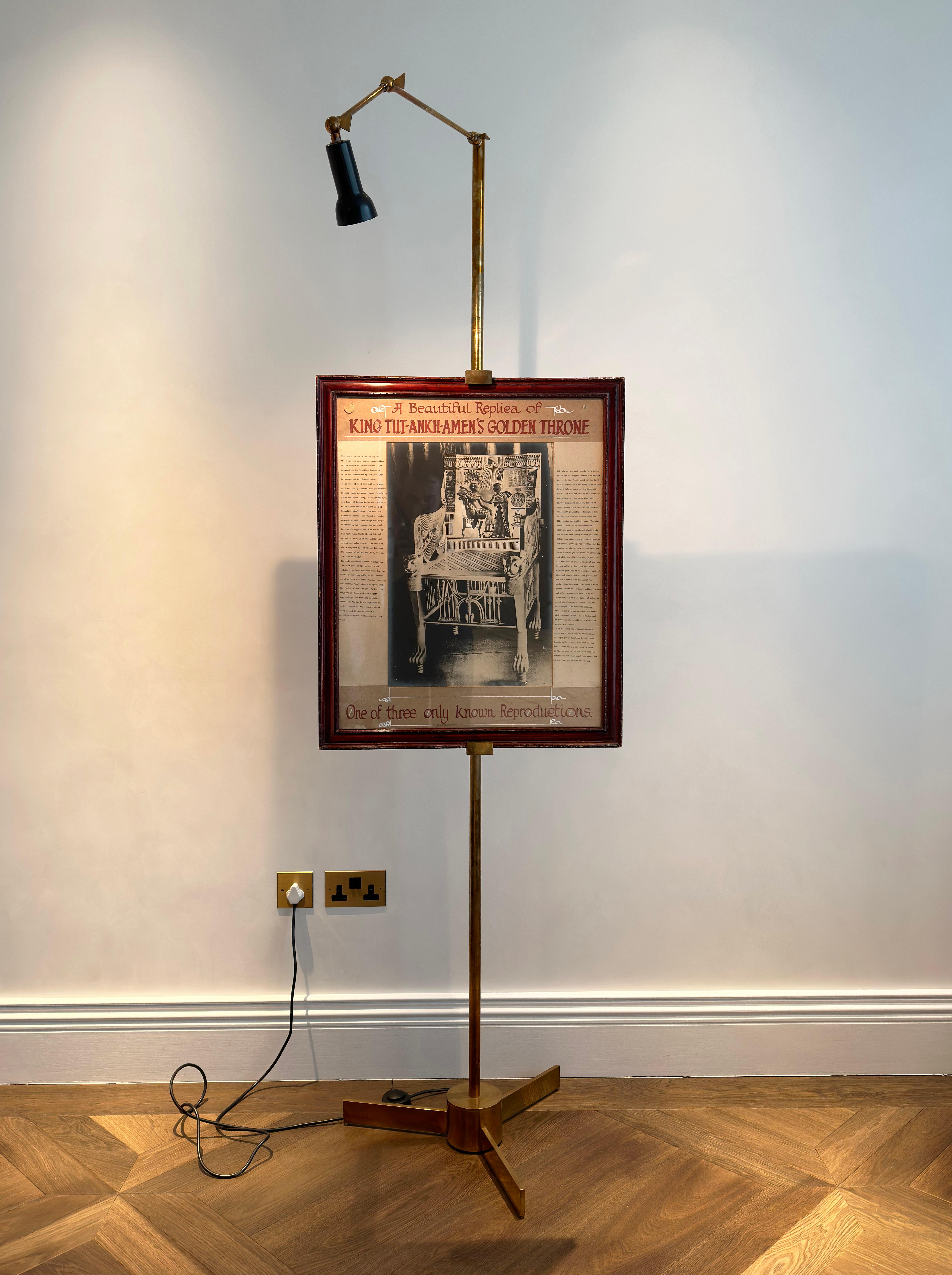 Introducing this brass easel lamp, a testament to mid-century Italian design ingenuity. Crafted around the late 1950s, this tall brass floor lamp stands as an homage to Angelo Lelli's iconic easel lamp for Arredoluce. Its polished brass silhouette