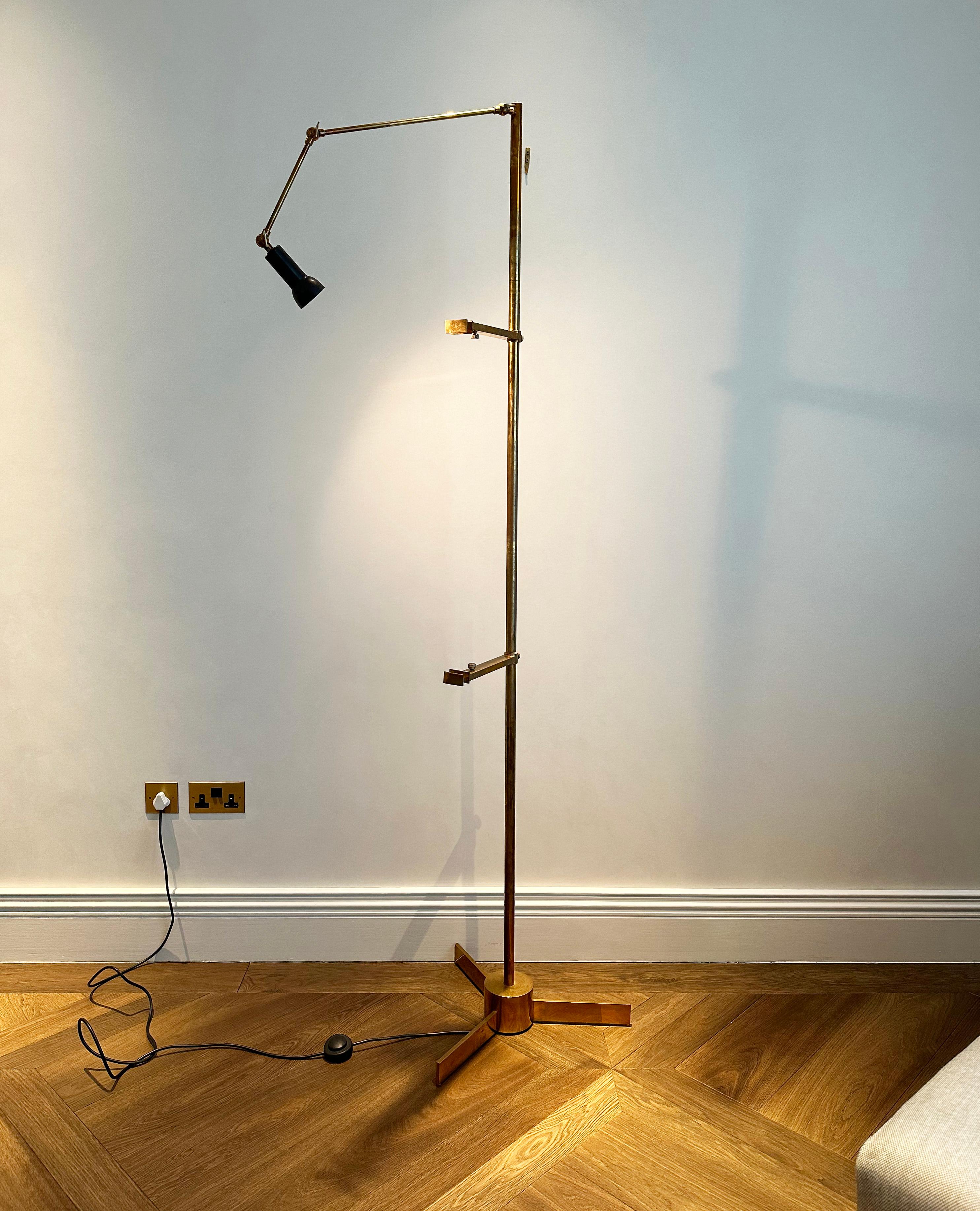 Mid-Century Modern Italian Mid Century, Tall Easel Floor Lamp in Brass