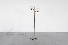Italian Mid-Century Brass Floor Lamp with Double Glass Globes and Z Base