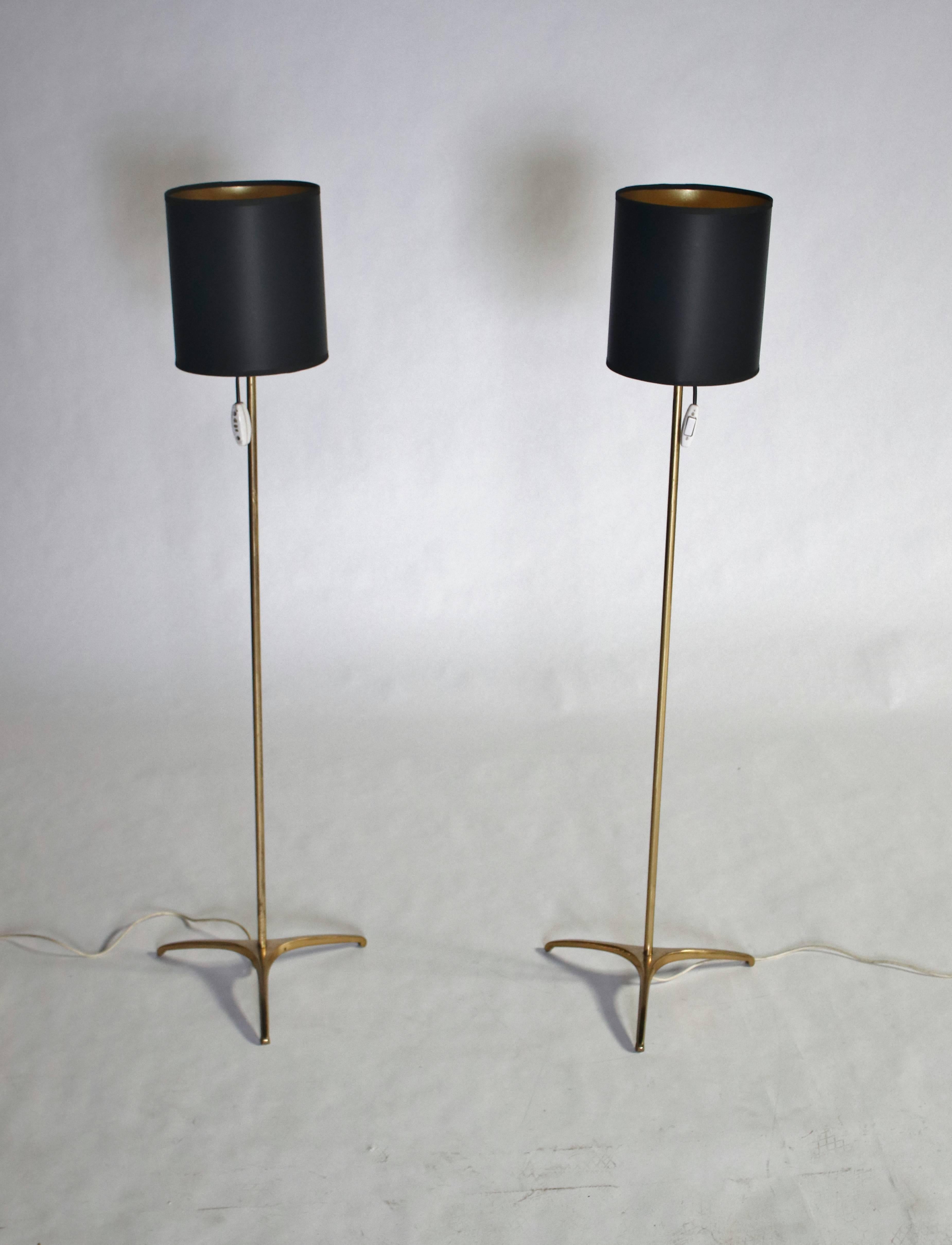 Mid-Century Modern Svend Aage Holm Sorenson Brass Floor Lamps