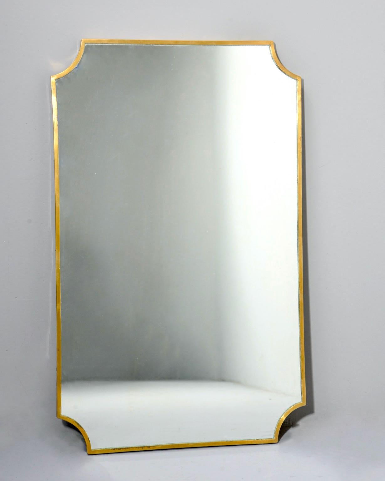Italian Midcentury Brass Framed Mirror In Good Condition In Troy, MI