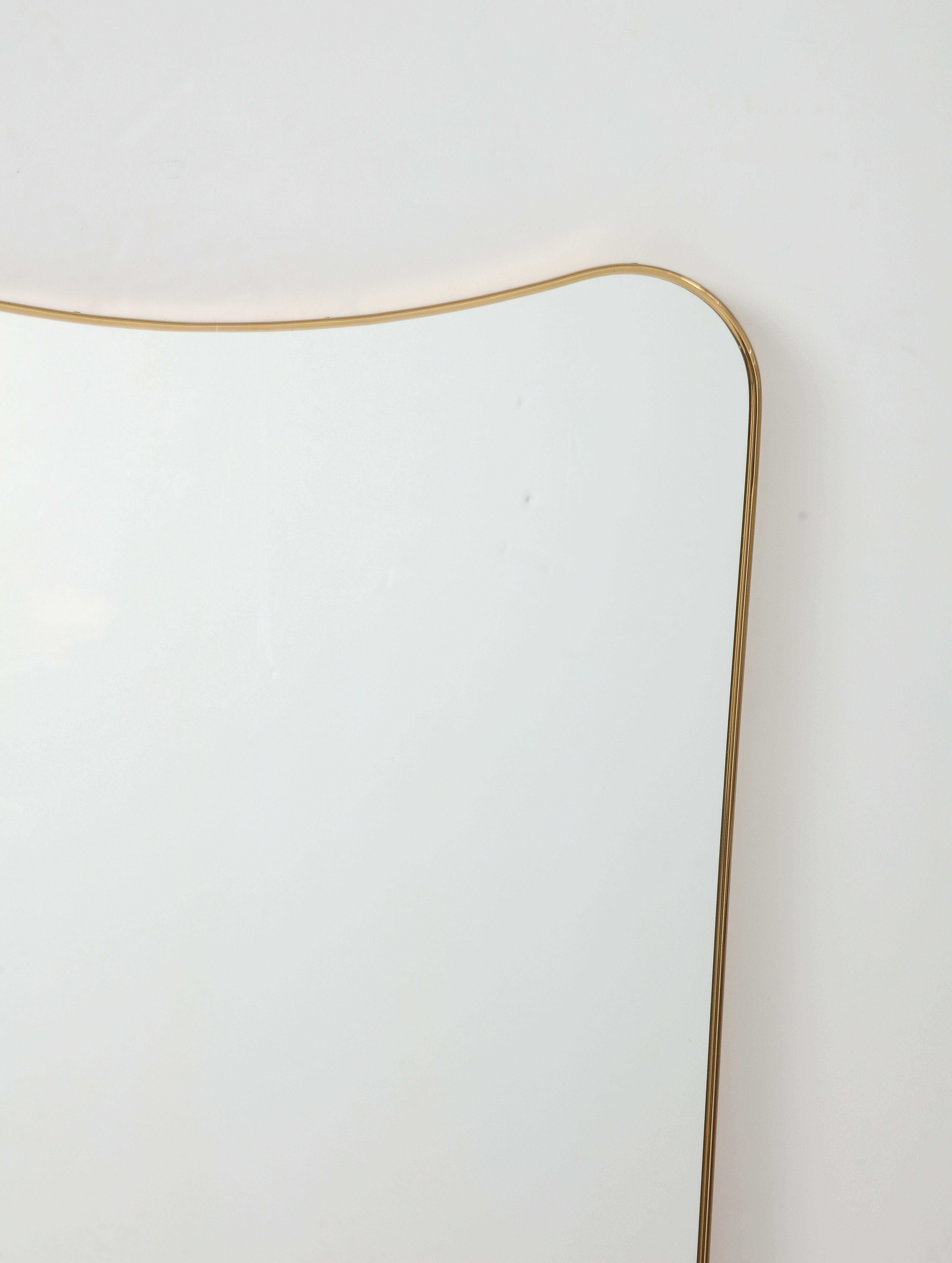 Italian Midcentury Brass Framed Mirror, Ponti Style In Excellent Condition In New York, NY