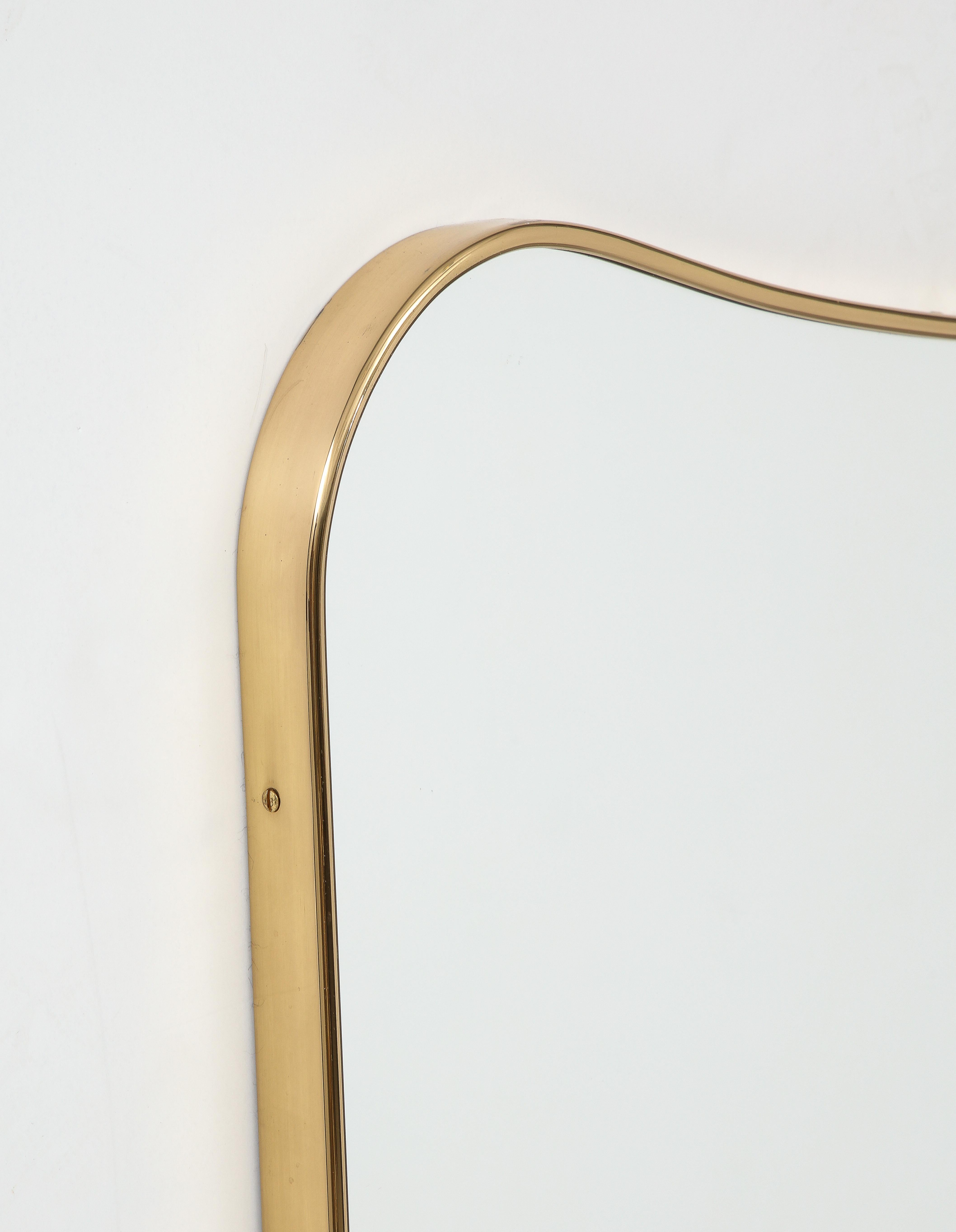 20th Century Italian Midcentury Brass Framed Mirror, Ponti Style