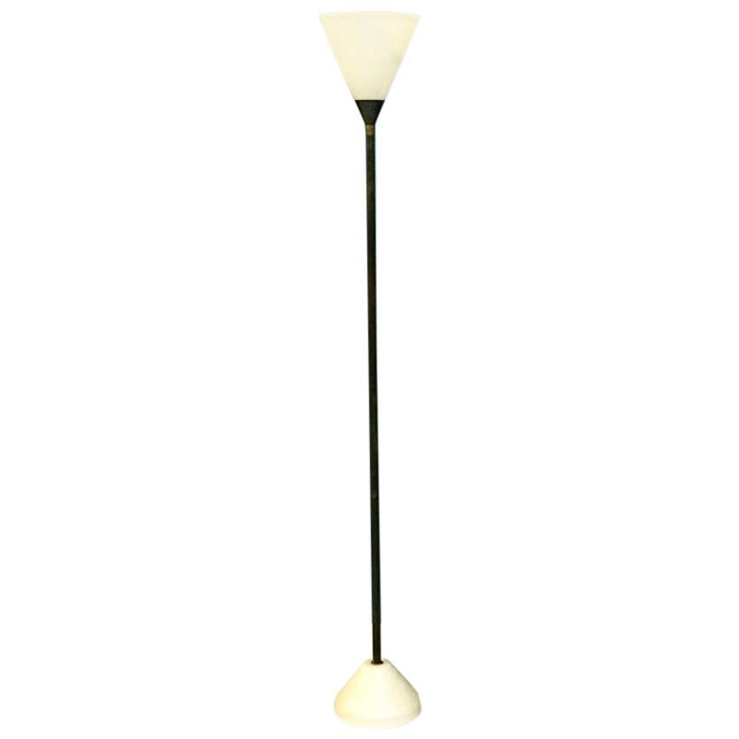Italian Midcentury Brass, Glass and Iron Floor Lamp, 1950s
