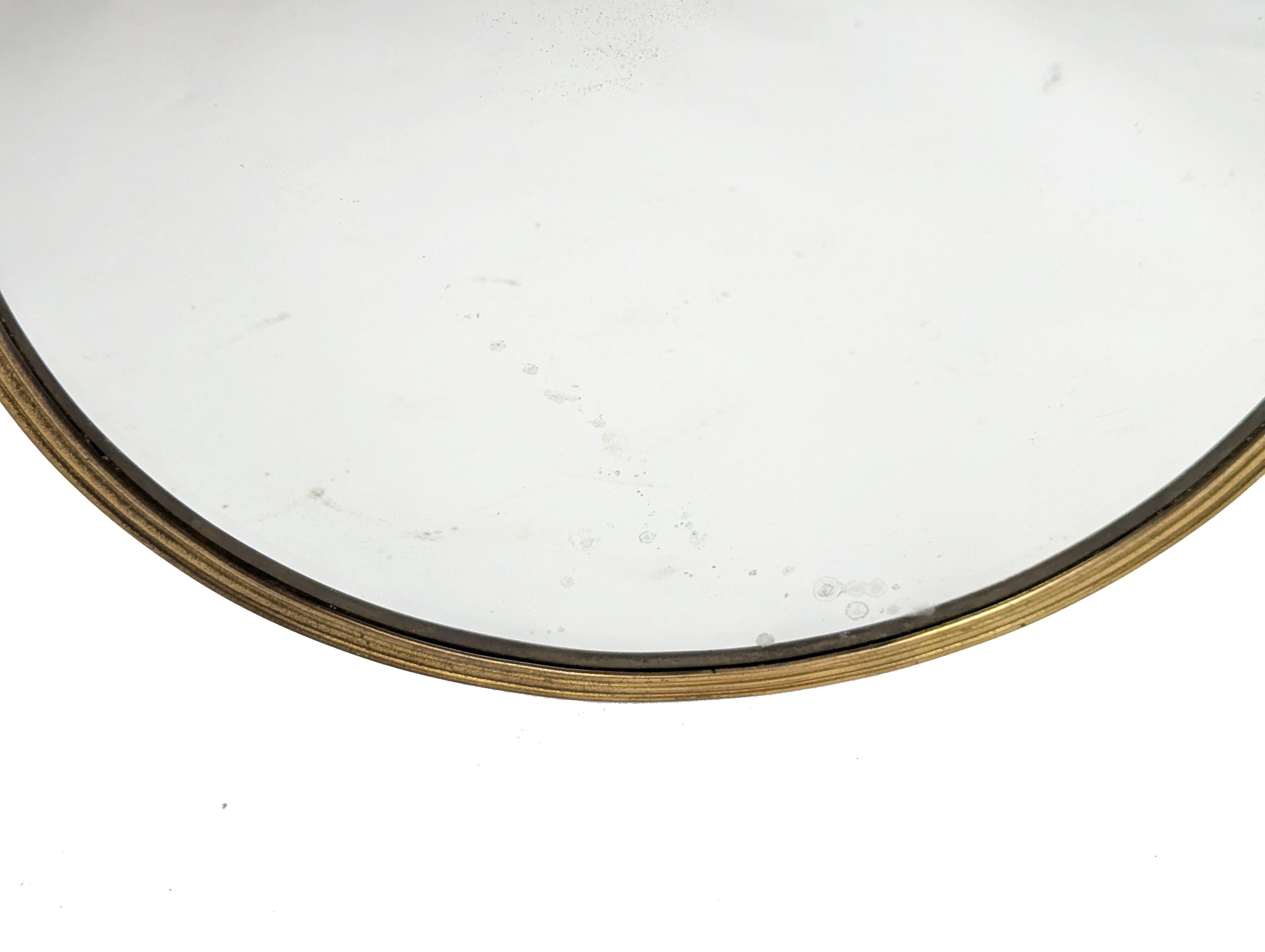 Milieu du XXe siècle Italian Mid-Century Brass & glass Wall Mirror in the style of Emilio Lancia en vente