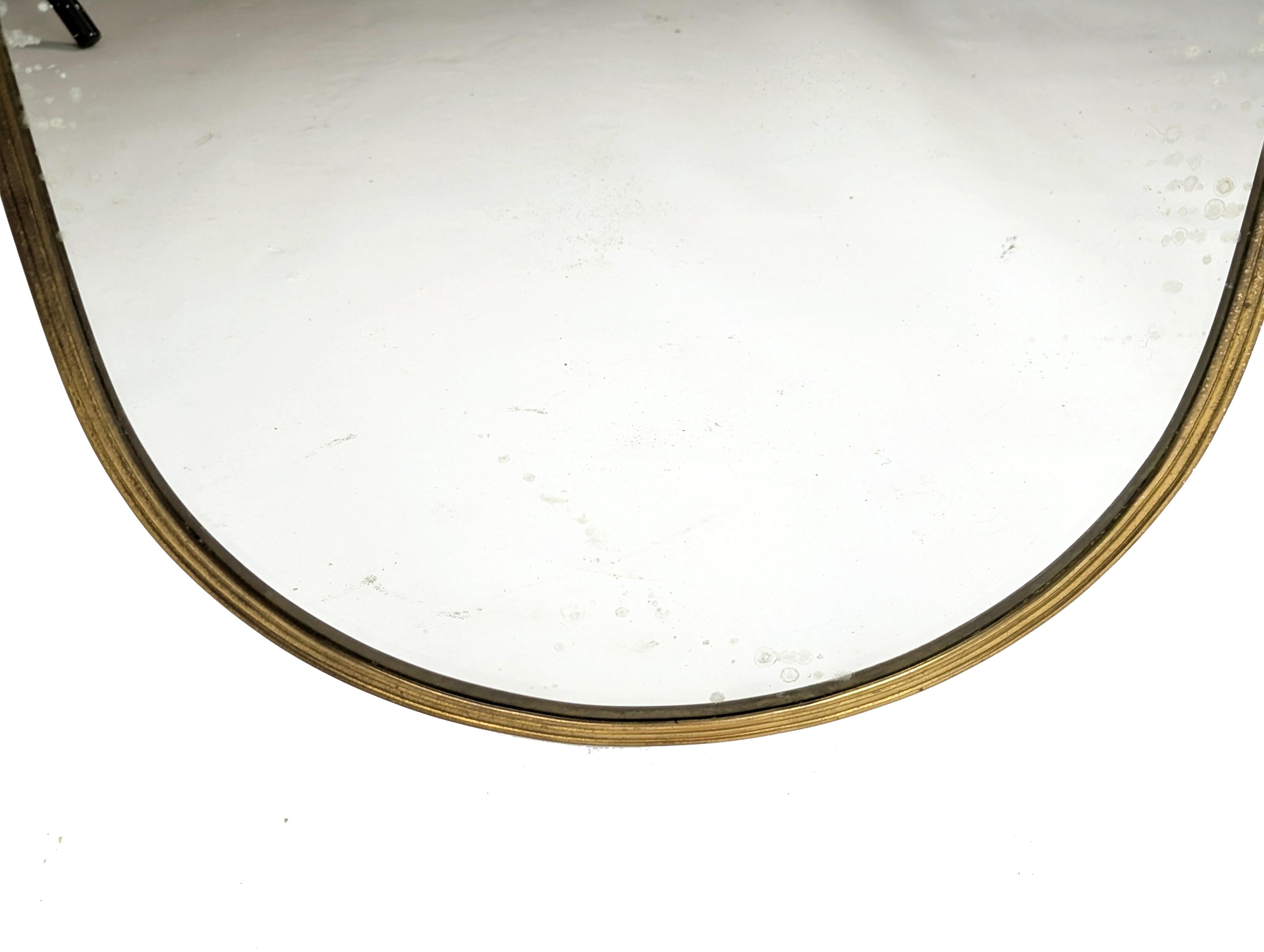 Laiton Italian Mid-Century Brass & glass Wall Mirror in the style of Emilio Lancia en vente