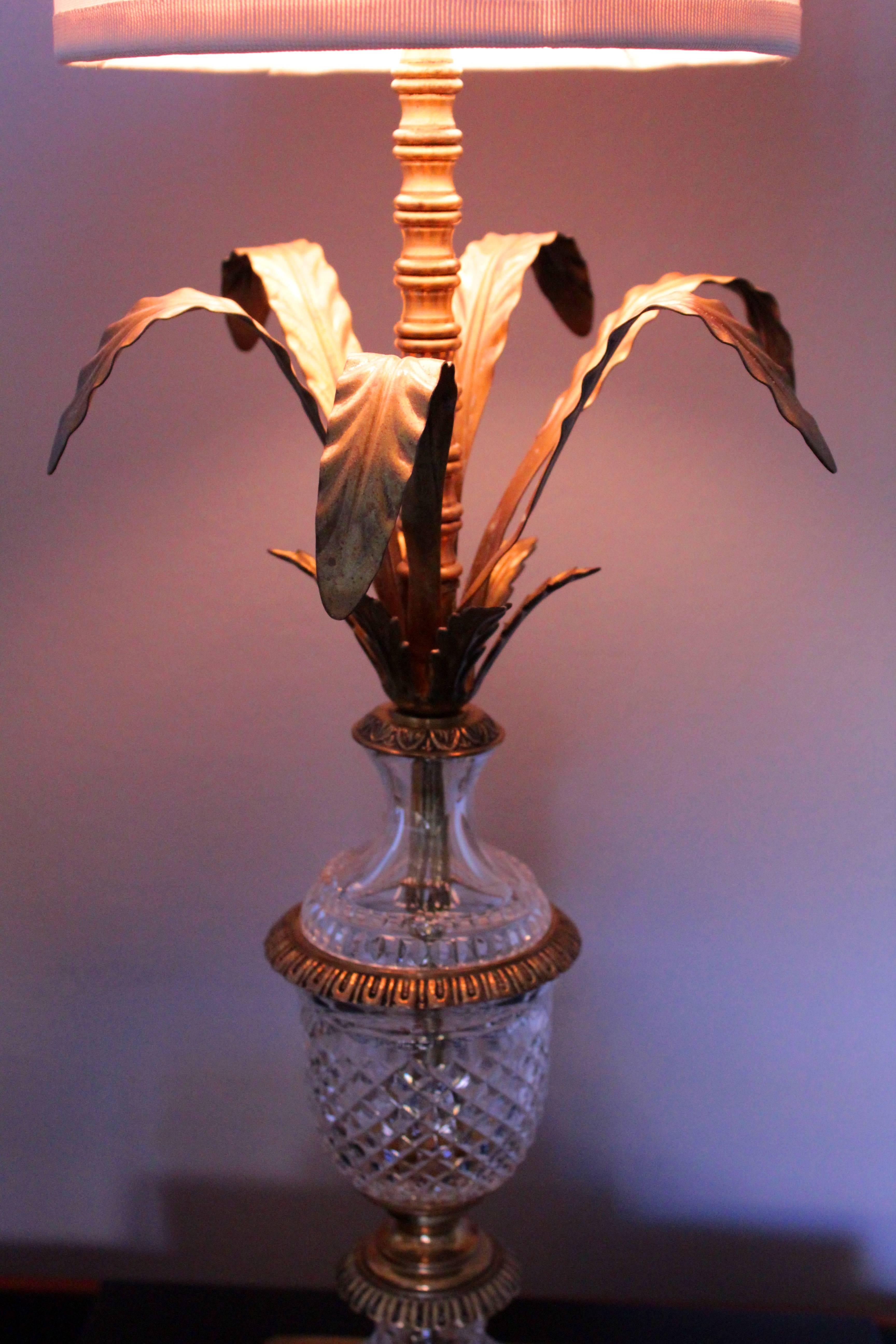 Italian Midcentury Brass and Glass Pineapple Table Lamp 1950s 1