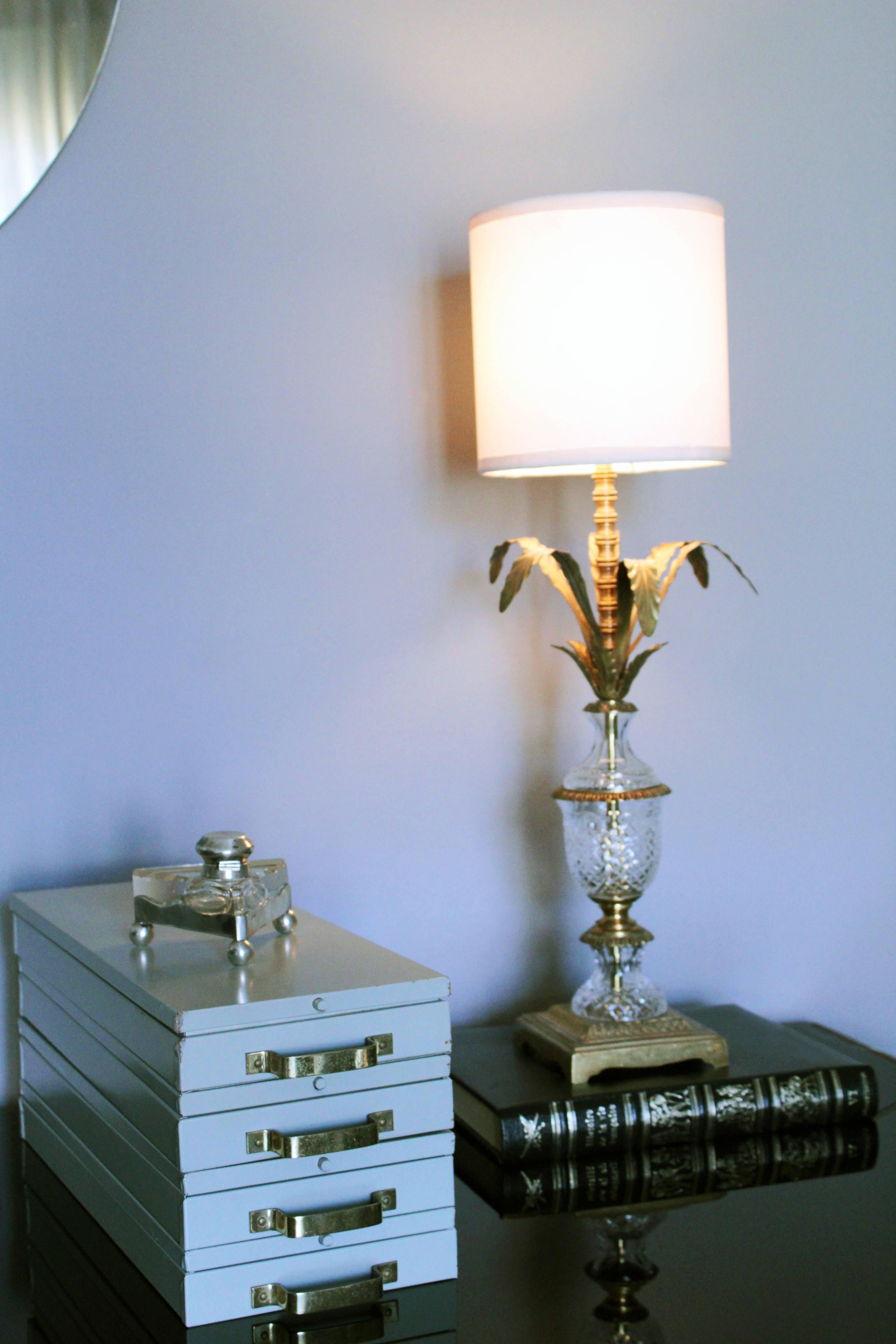 Italian Midcentury Brass and Glass Pineapple Table Lamp 1950s 2