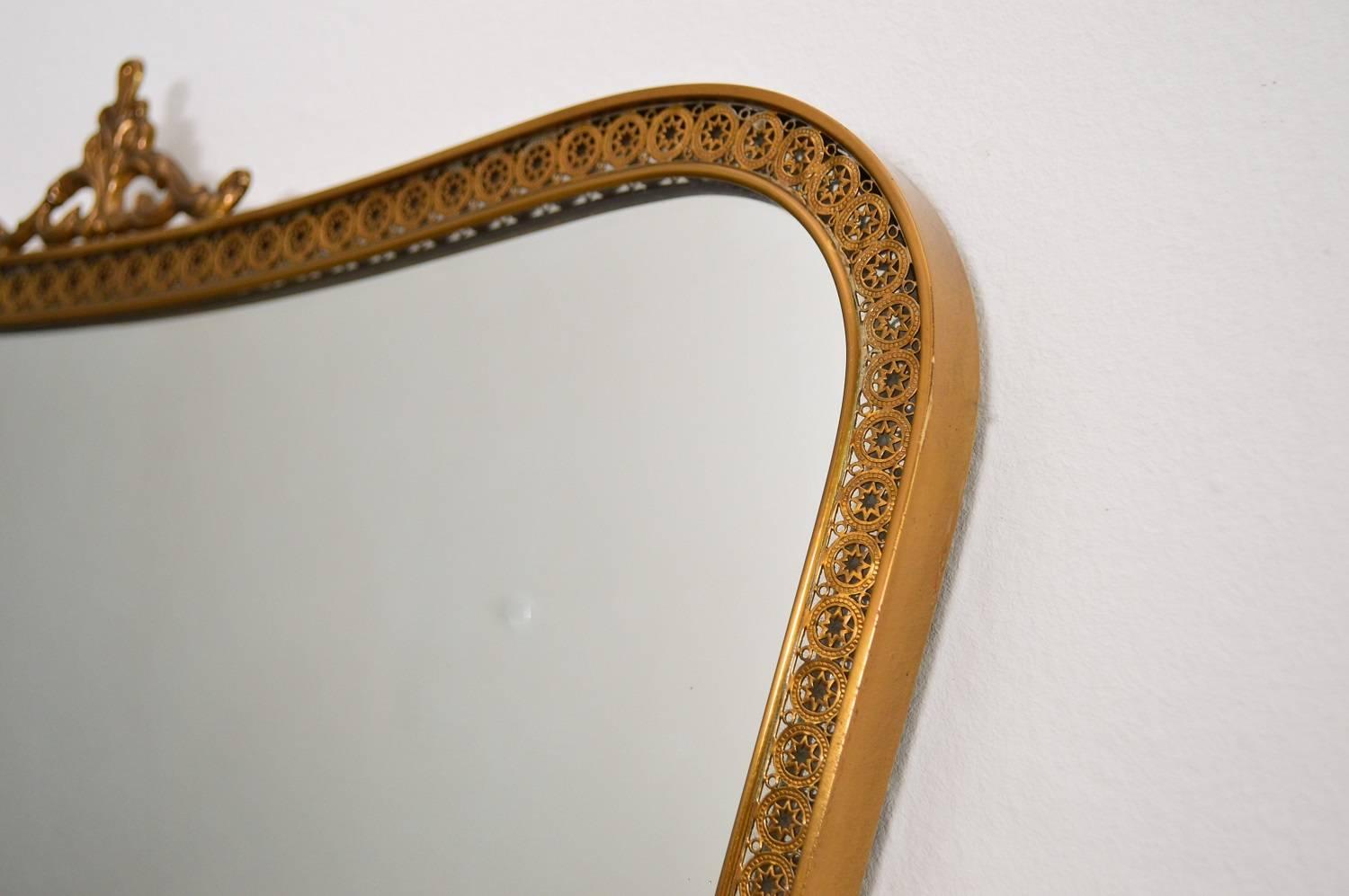 Italian Midcentury Brass Mirror with Decorations, 1950s 2