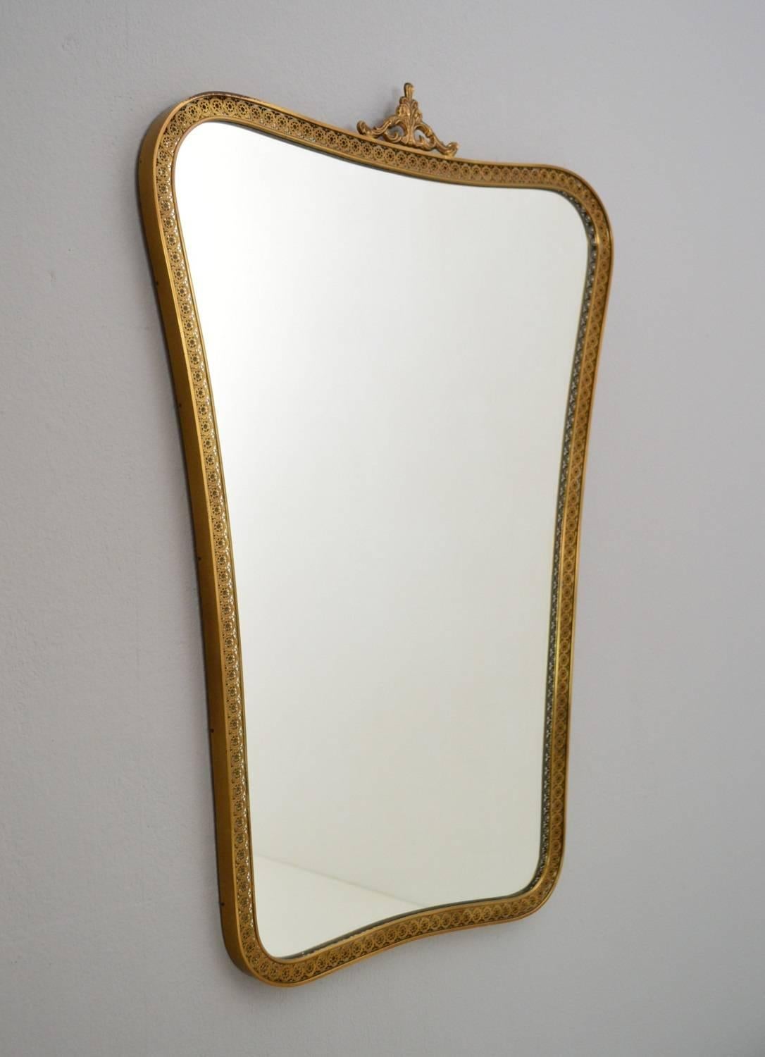 Italian Midcentury Brass Mirror with Decorations, 1950s 3
