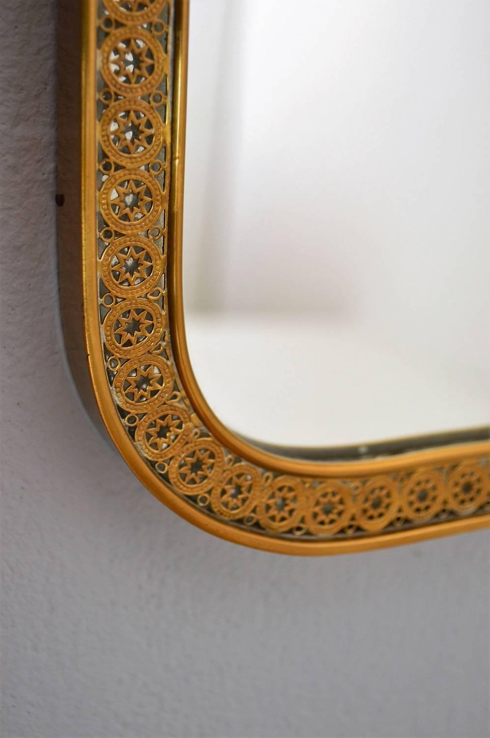 Italian Midcentury Brass Mirror with Decorations, 1950s 4