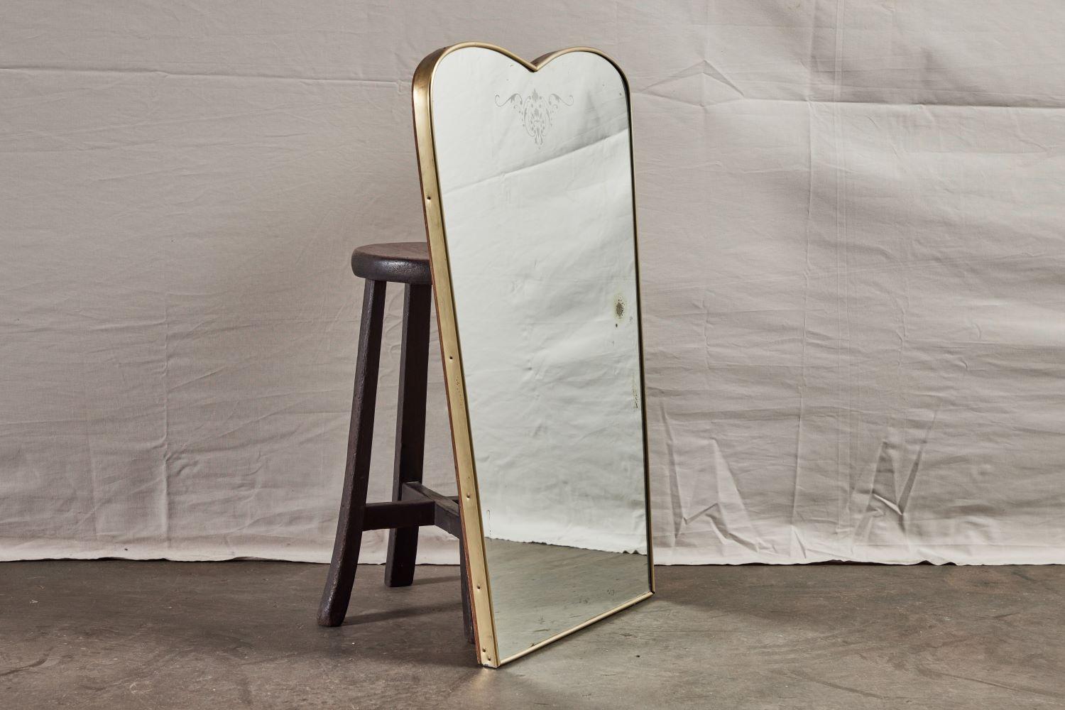 Mid-20th Century Italian Mid Century Brass Mirror with Etching