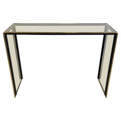 Console ou table à écrire italienne du milieu du siècle dernier en laiton, nickel et verre, Romeo Rega