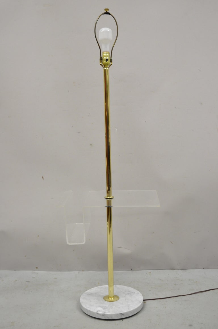 Italian Mid Century Brass Pole Floor Lamp with Marble Base Lucite ...