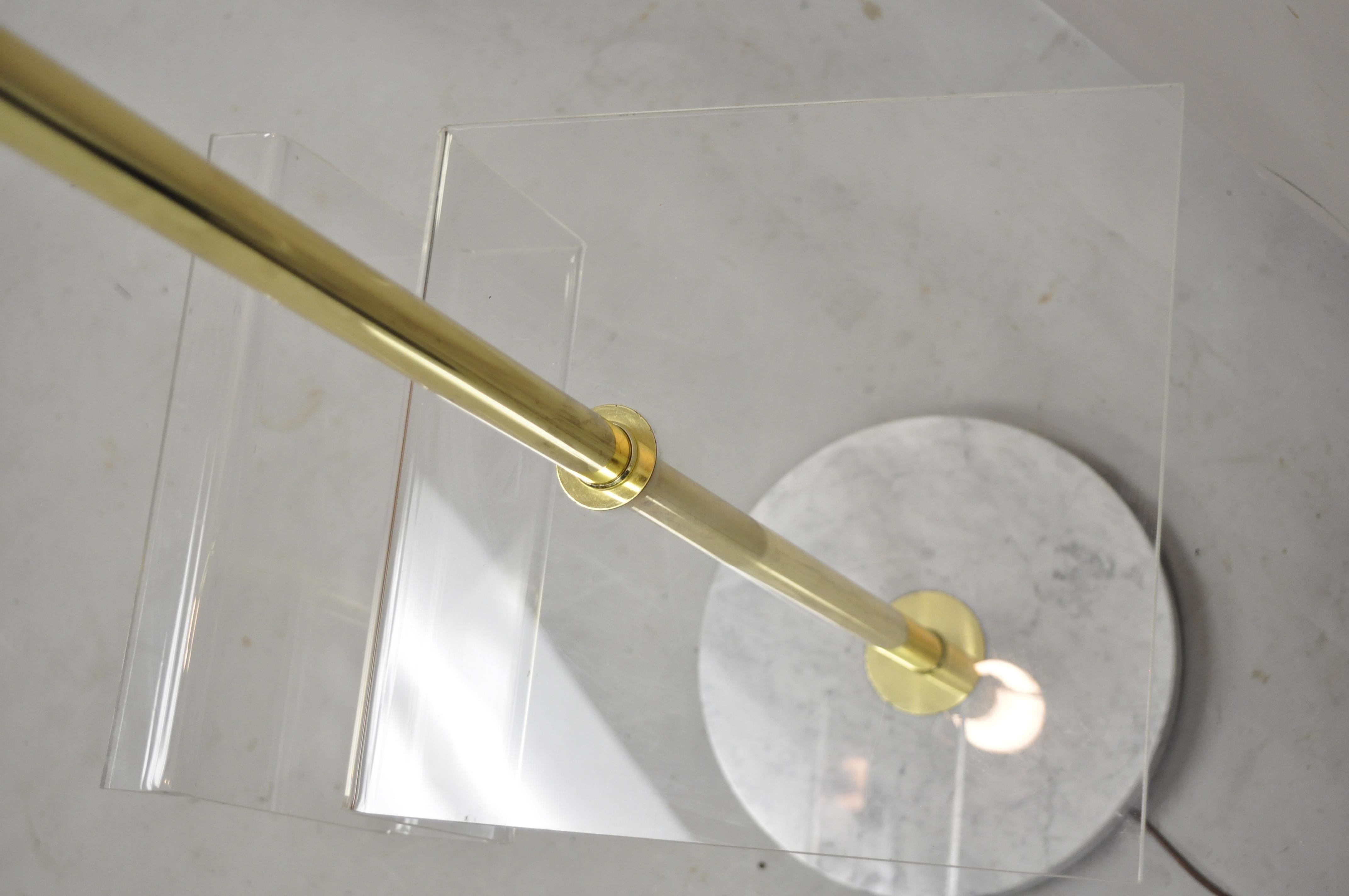 Italian Mid Century Brass Pole Floor Lamp with Marble Base Lucite Magazine Rack In Good Condition In Philadelphia, PA