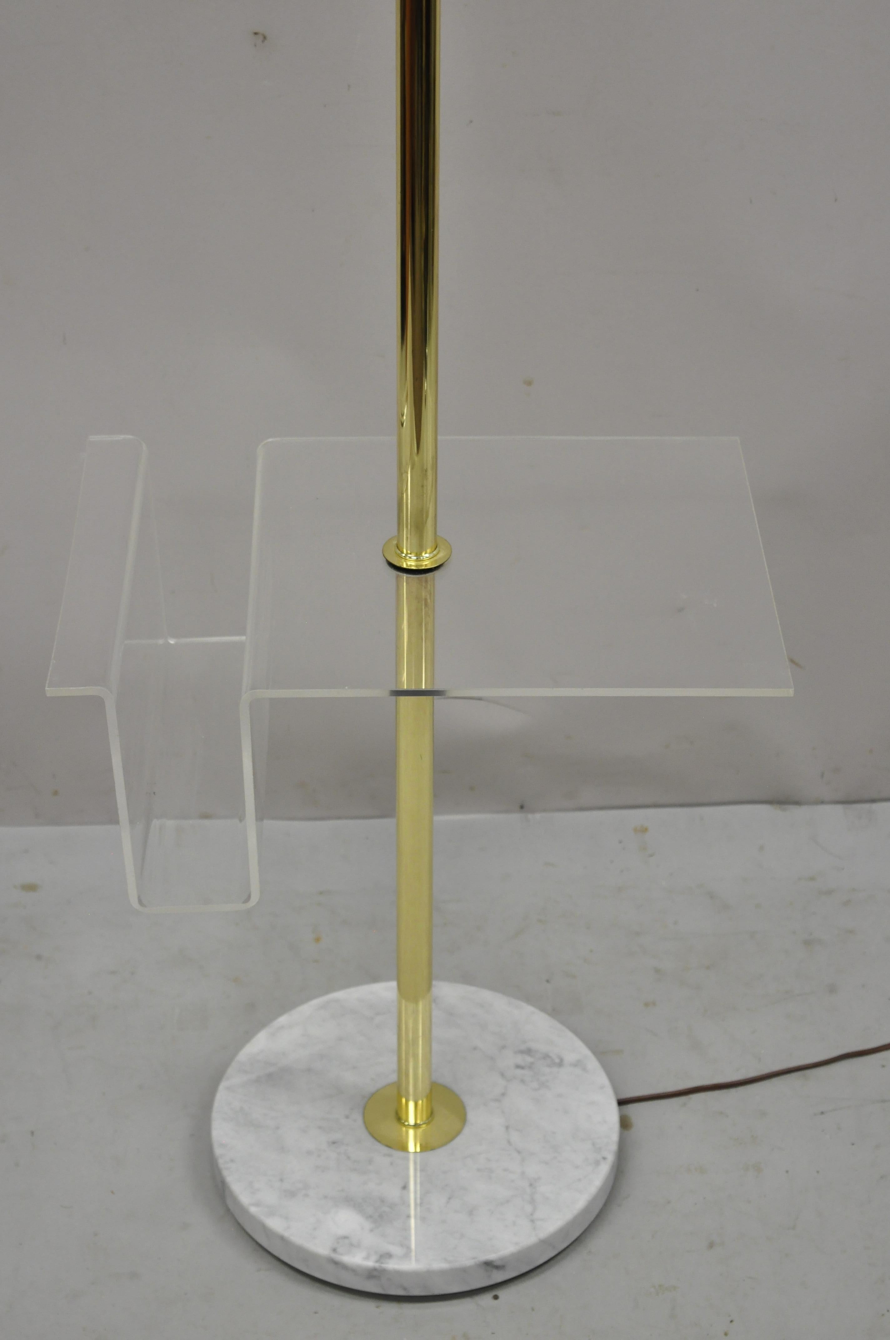 20th Century Italian Mid Century Brass Pole Floor Lamp with Marble Base Lucite Magazine Rack