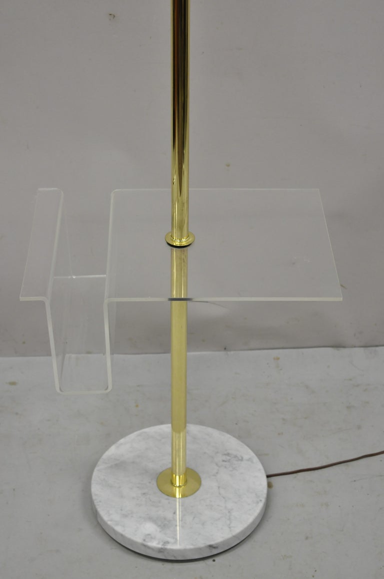 Italian Mid Century Brass Pole Floor Lamp with Marble Base Lucite ...