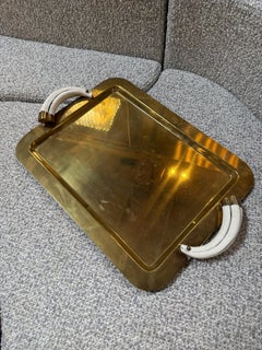Italian Mid-Century Brass Serving Tray with Tusk Handles, 1970s