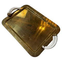 Italian Mid-Century Brass Serving Tray with Tusk Handles, 1970s