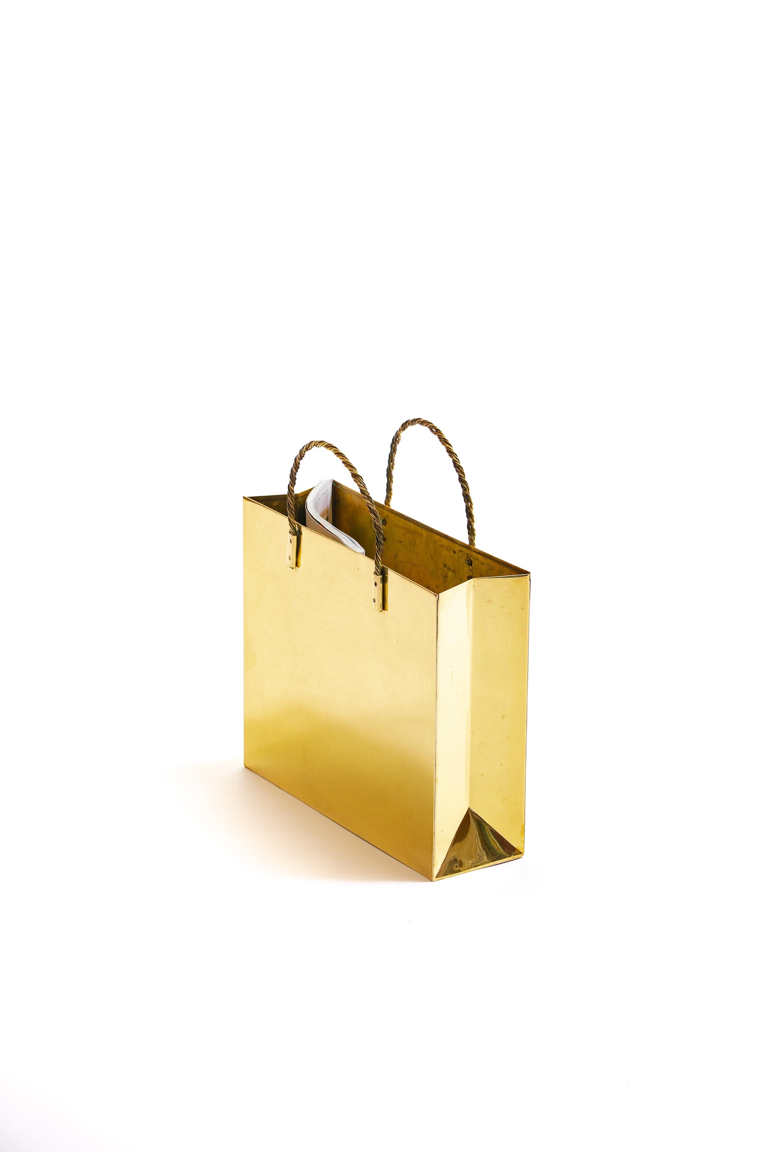 Hollywood Regency Italian Midcentury Brass Shopping Bag Tote in the Manner of Gio Ponti circa 1950