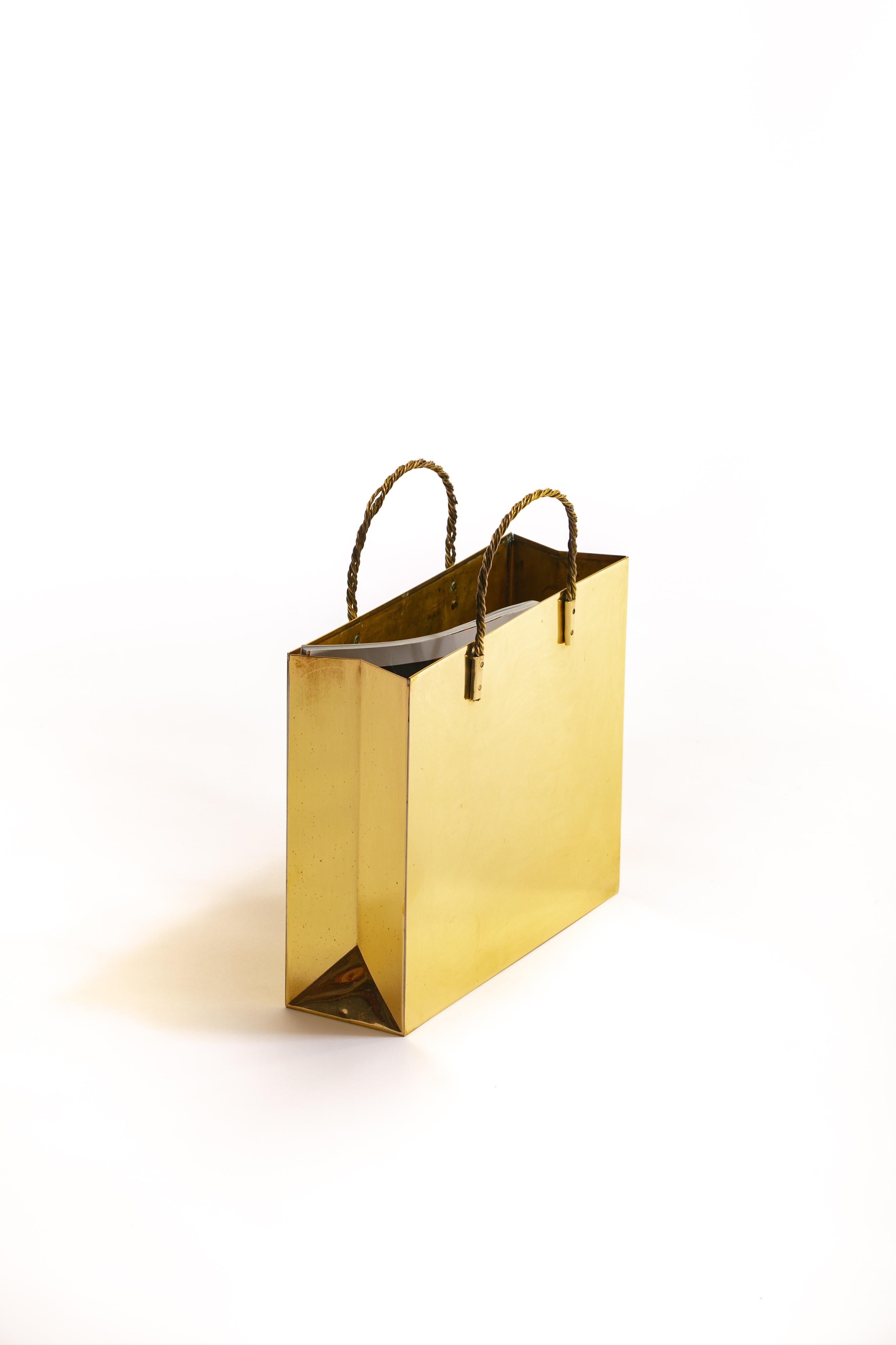 Late 20th Century Italian Midcentury Brass Shopping Bag Tote in the Manner of Gio Ponti circa 1950