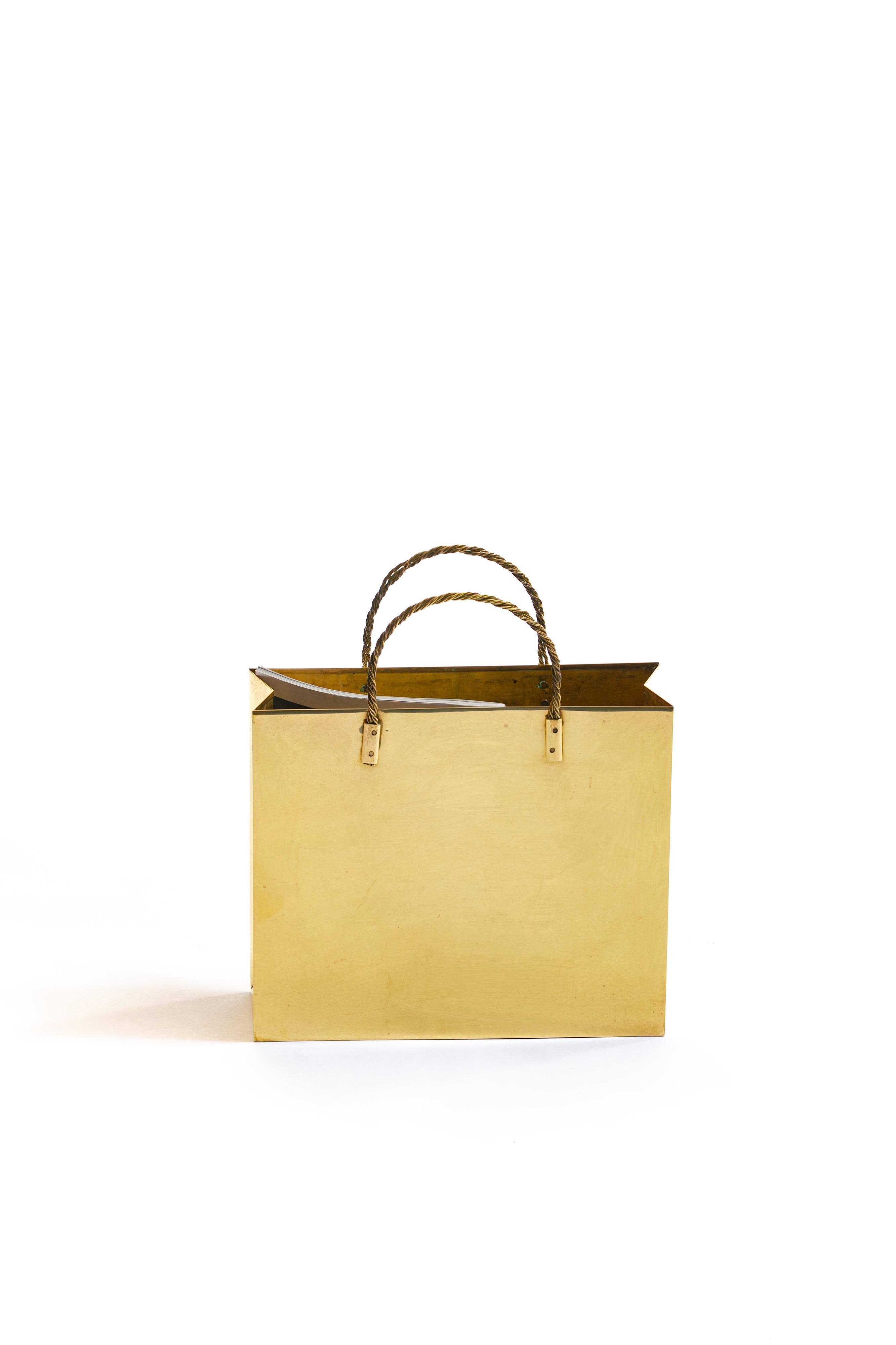 Italian Midcentury Brass Shopping Bag Tote in the Manner of Gio Ponti circa 1950 1