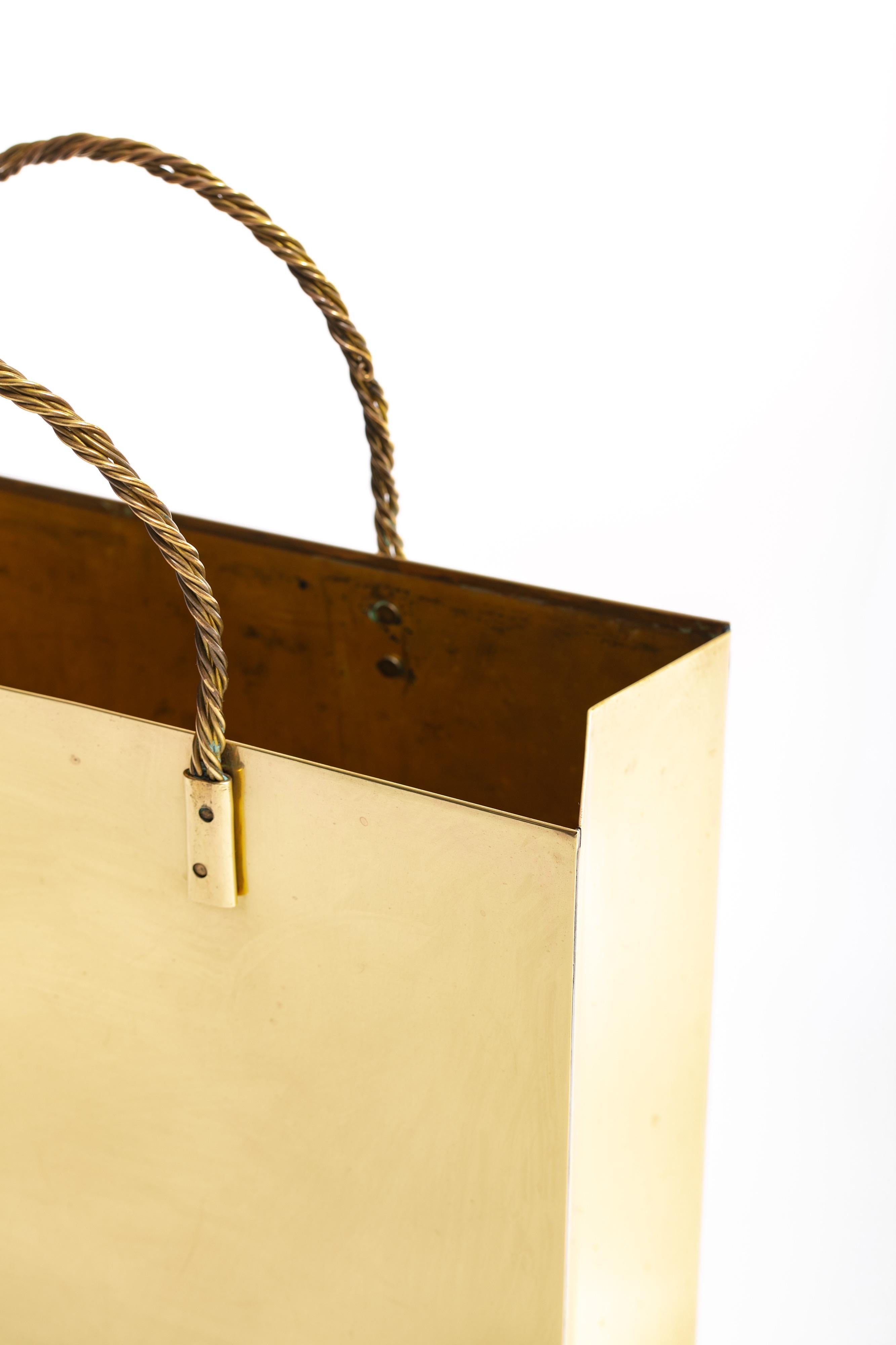 Italian Midcentury Brass Shopping Bag Tote in the Manner of Gio Ponti circa 1950 2