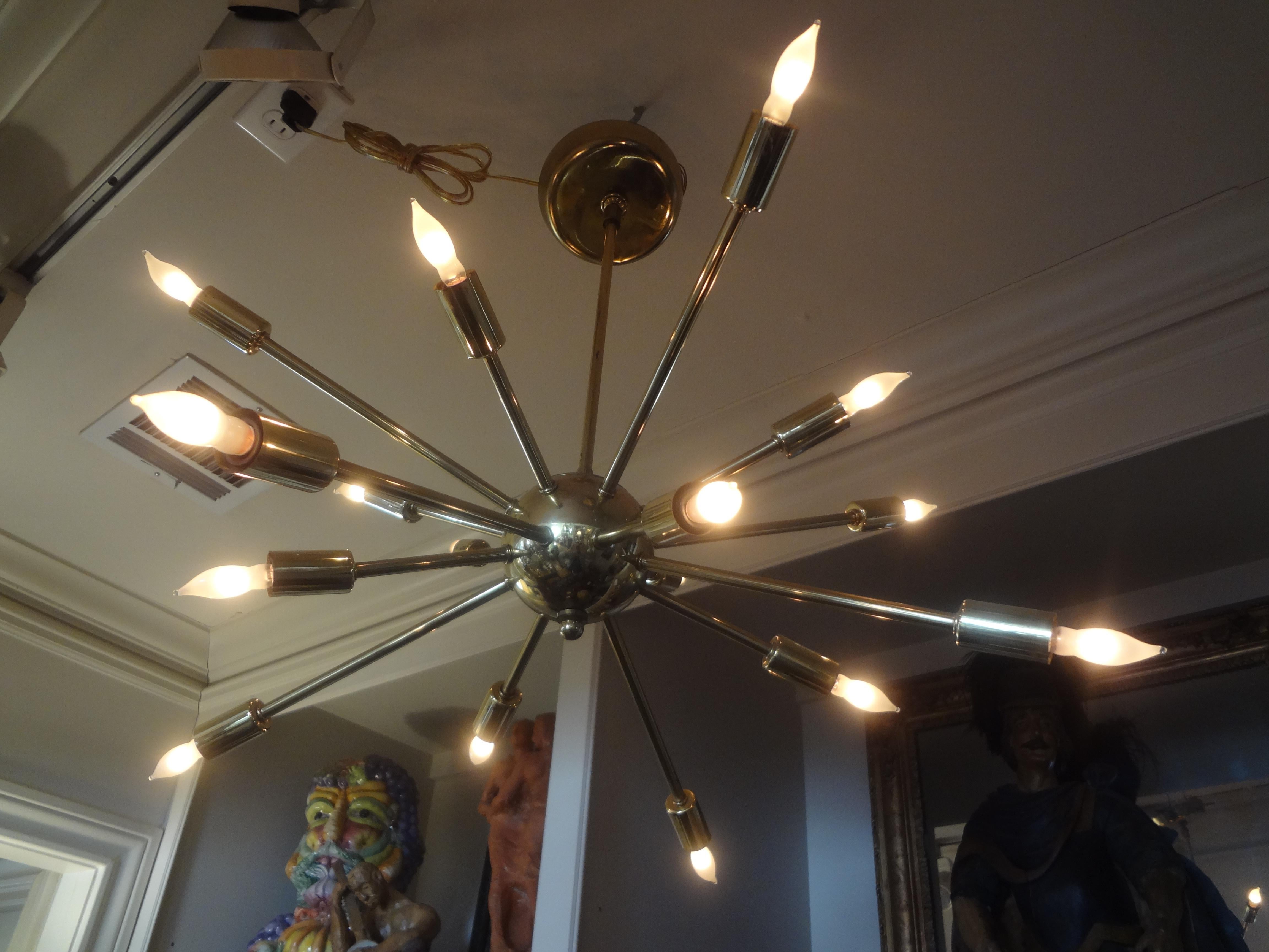 Italian Midcentury Brass Sputnik Chandelier For Sale 3