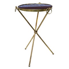 Italian Midcentury Brass Structure and Blue Glass Tray Table, 1950s