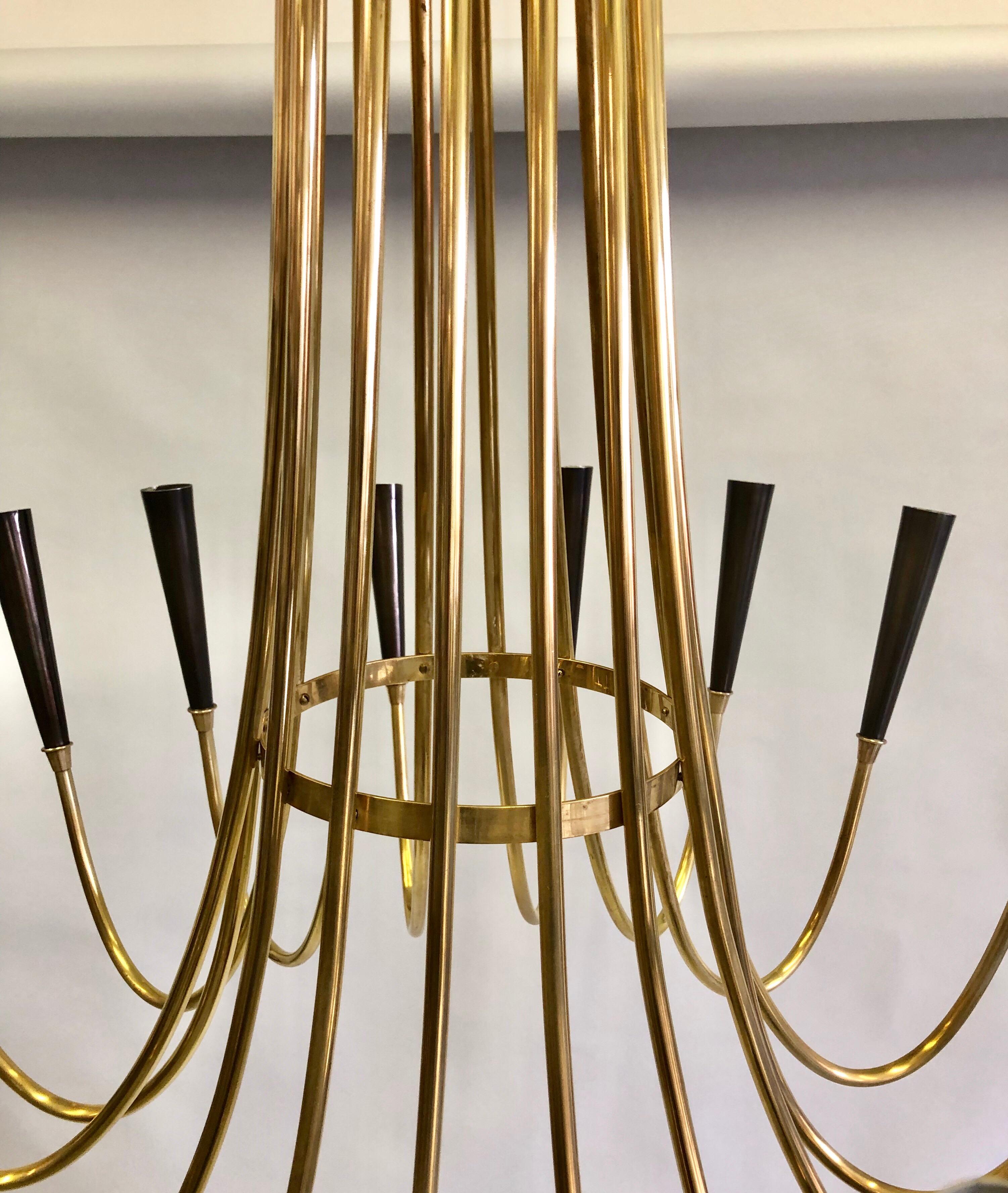 Mid-20th Century Italian Midcentury Brass Sunburst Chandelier Attributed to Guglielmo Ulrich For Sale